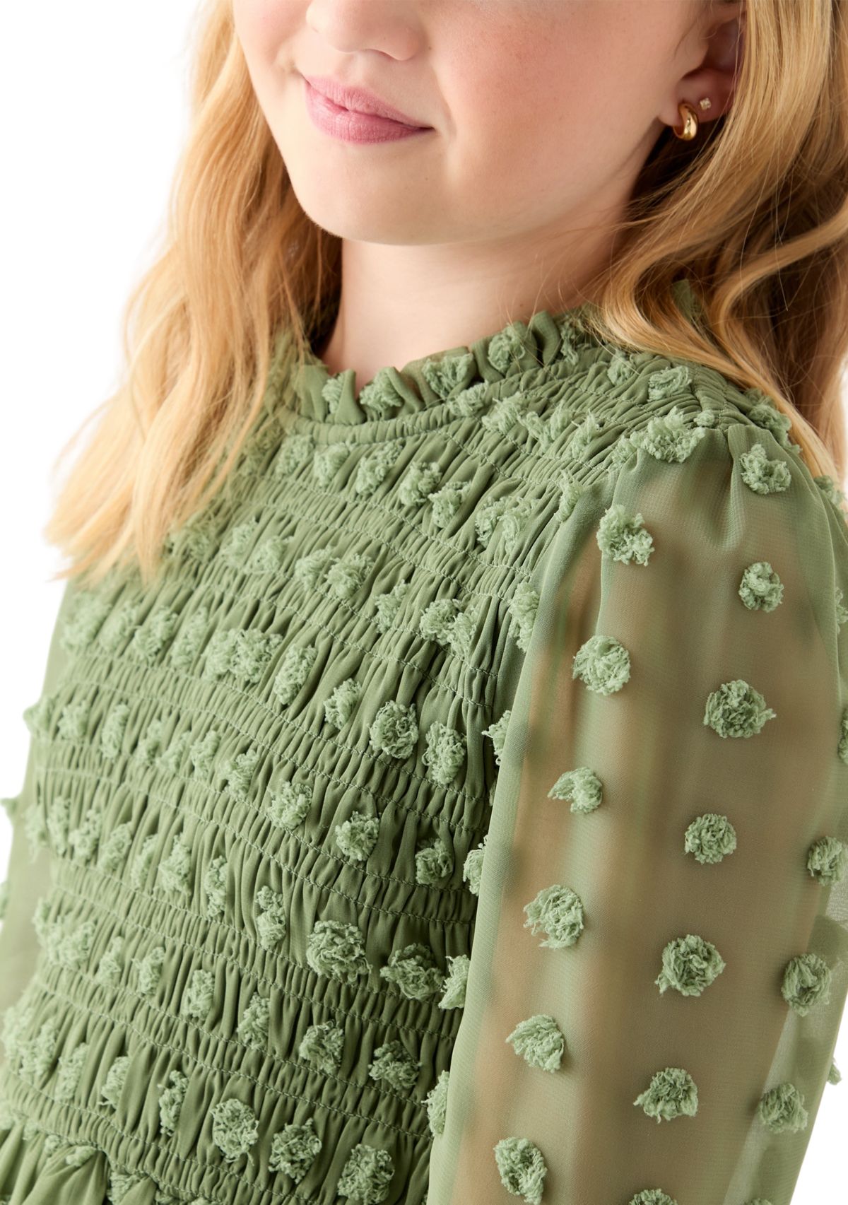 Girls 7-16 Smocked Clip Dot Dress