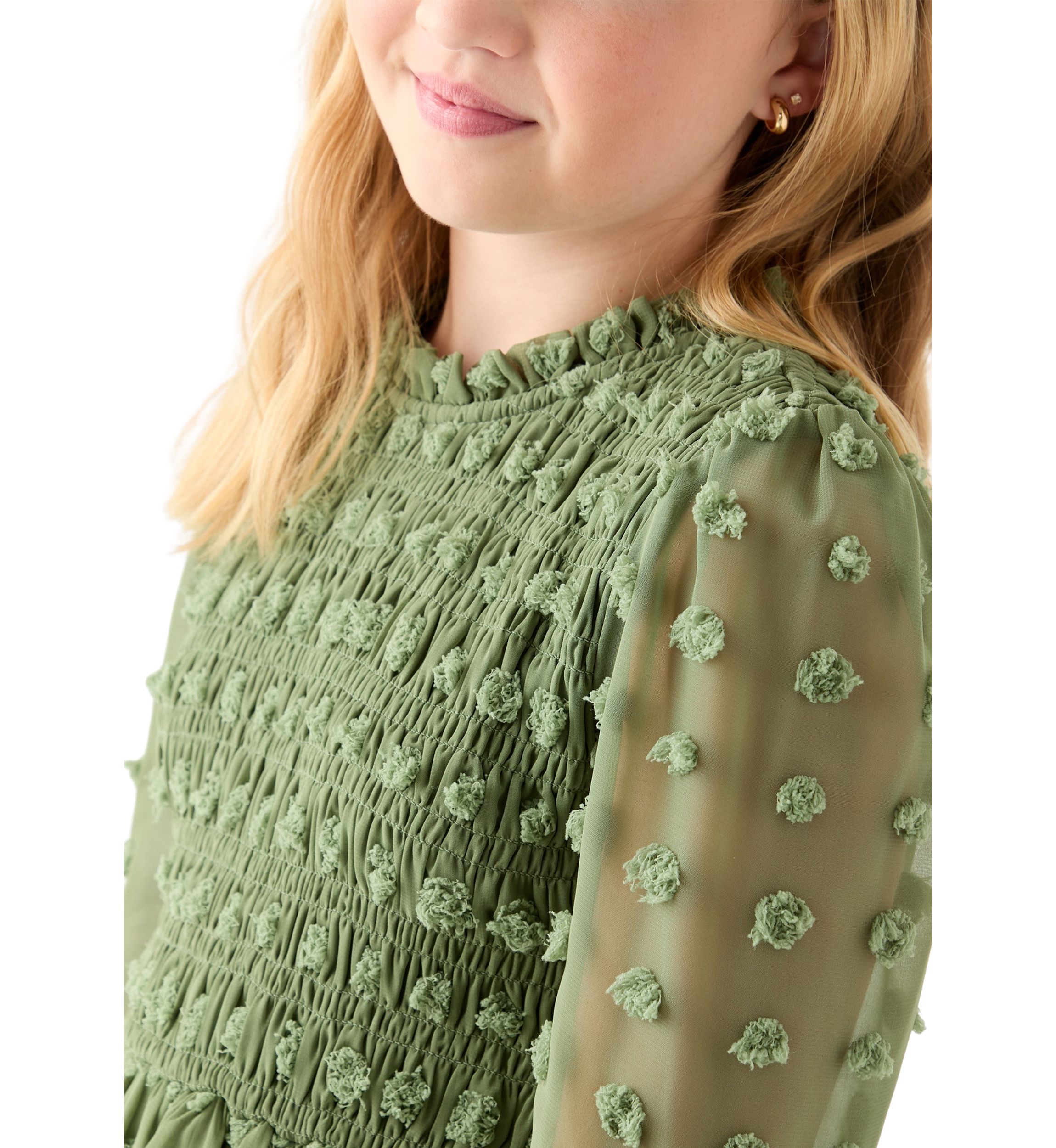 Girls 7-16 Smocked Clip Dot Dress