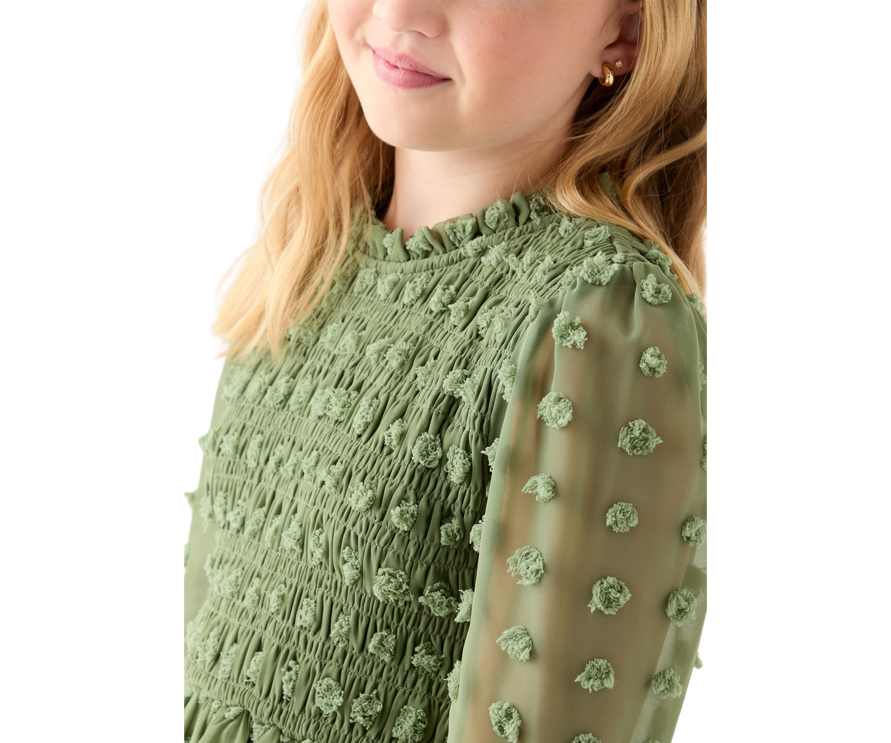 Girls 7-16 Smocked Clip Dot Dress