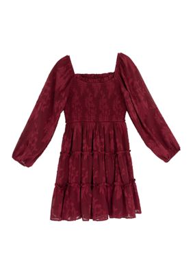 rare editions burgundy dress Girls 7-16 Burnout Chiffon Lace
