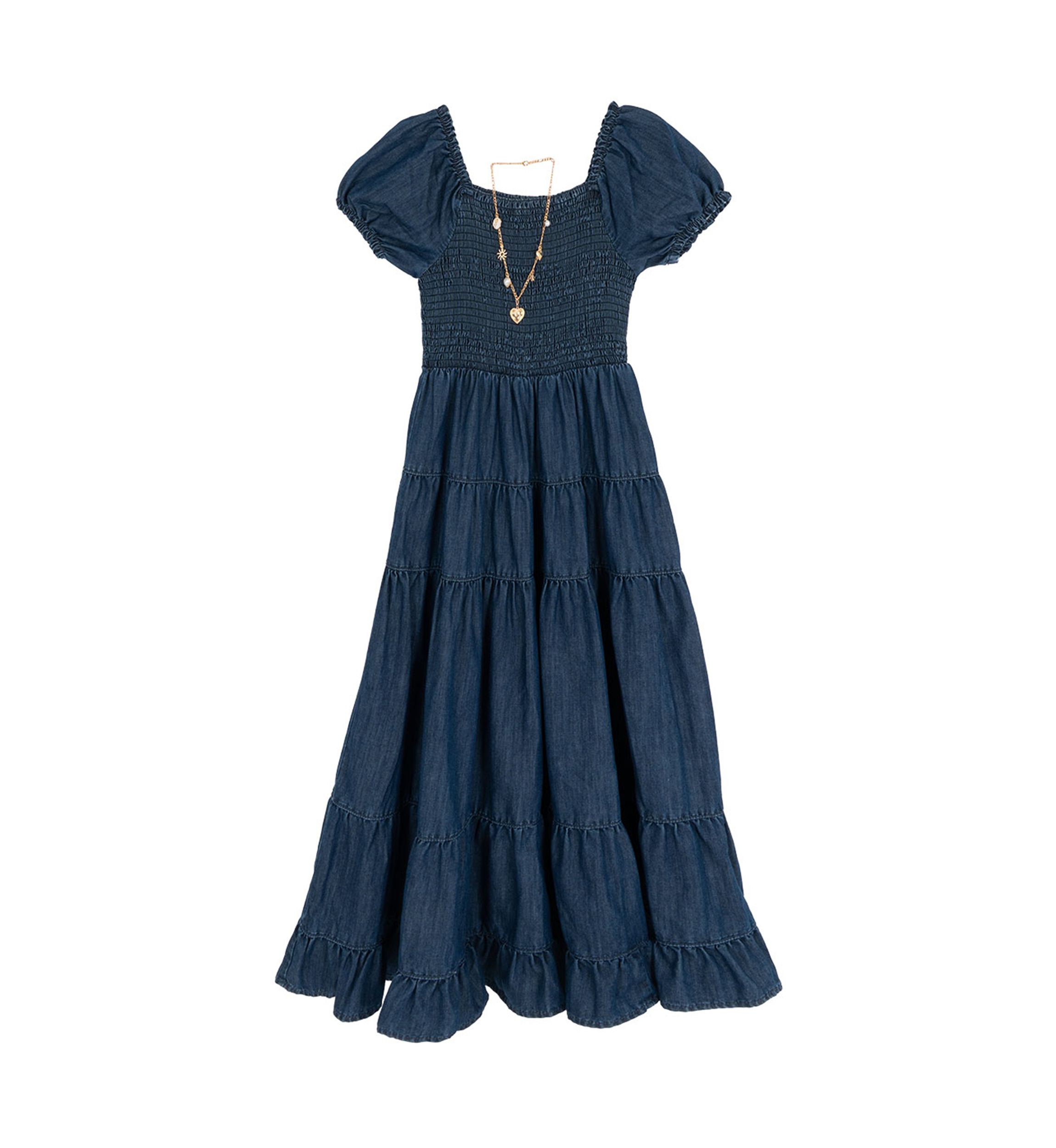 Girls 7-16 Denim Tiered Maxi Dress