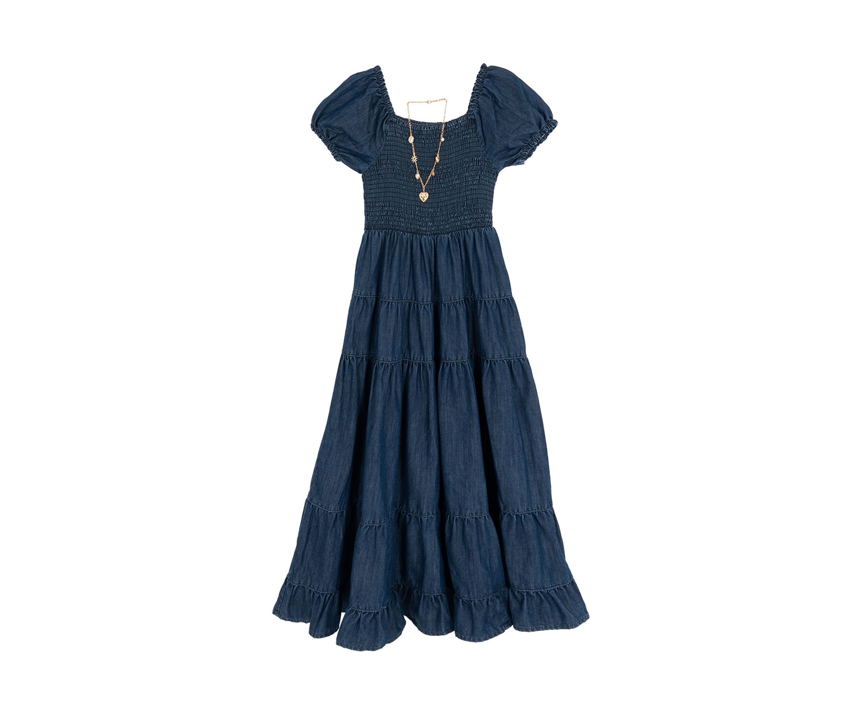 Girls 7-16 Denim Tiered Maxi Dress