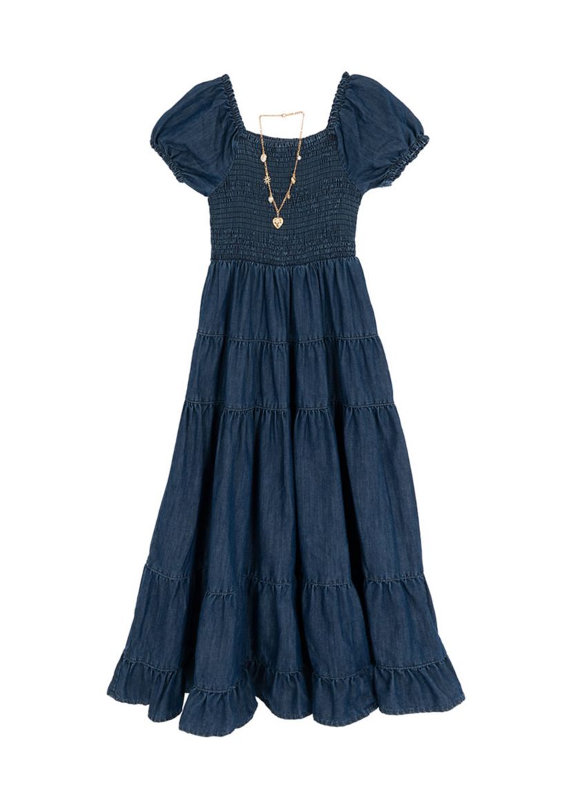 Girls 7-16 Denim Tiered Maxi Dress