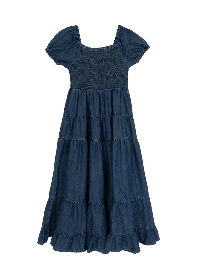 Girls 7-16 Denim Tiered Maxi Dress
