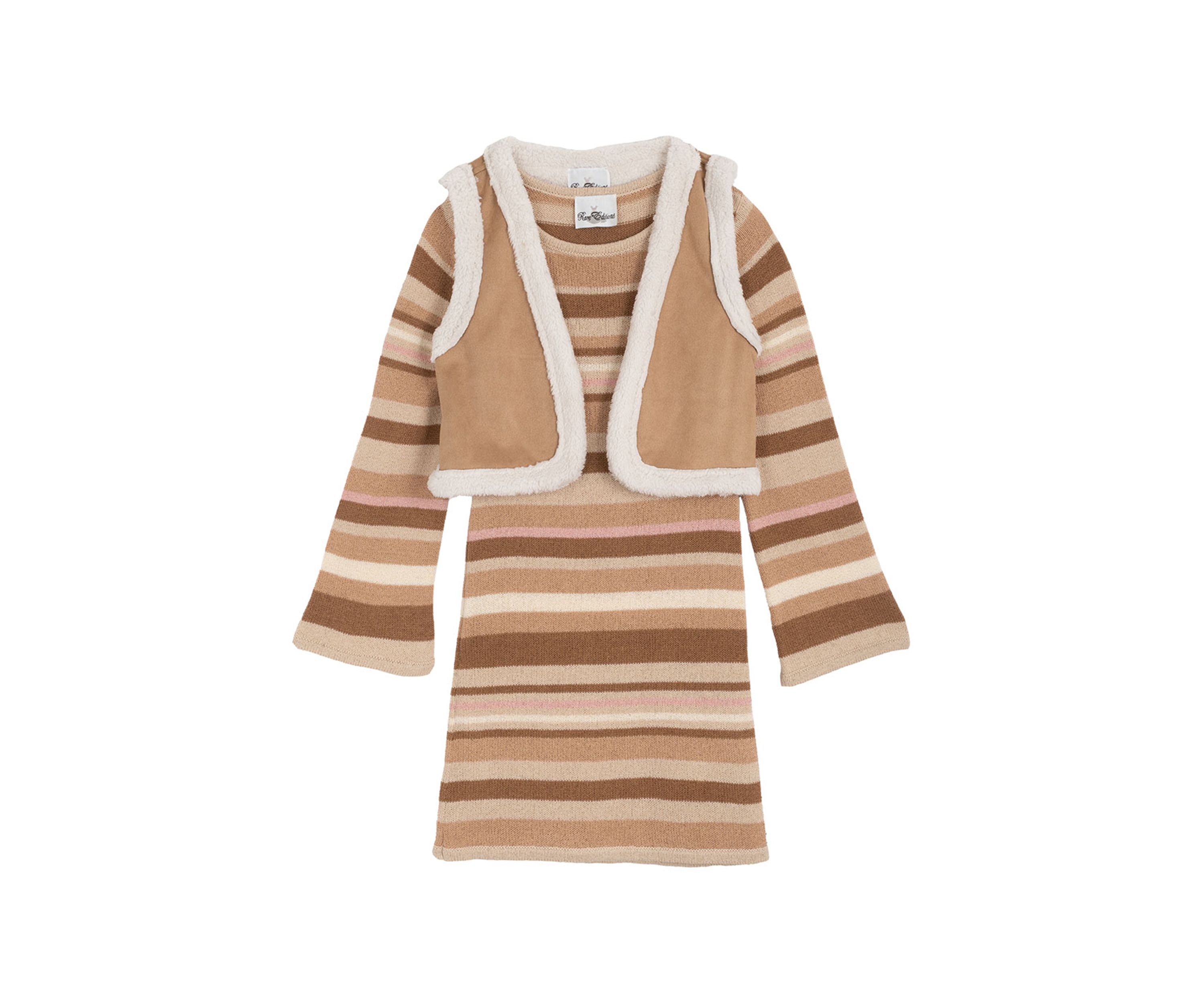 Girls 7-16 Striped Sweater Dress and Vest Set 