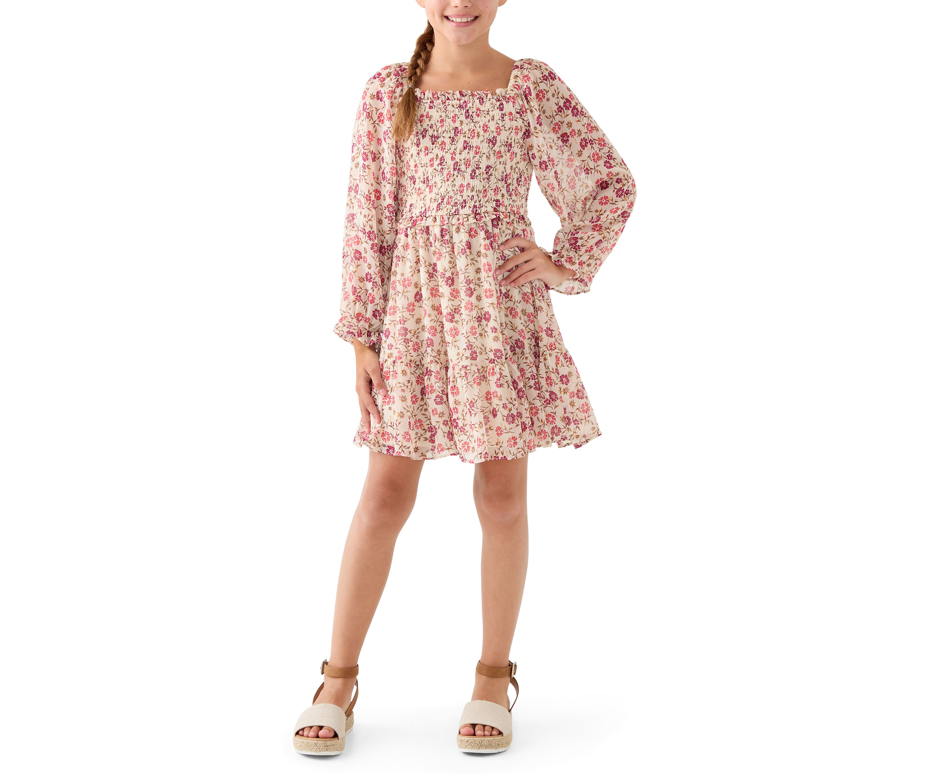 Girls 7-16 Smocked Floral Chiffon Dress