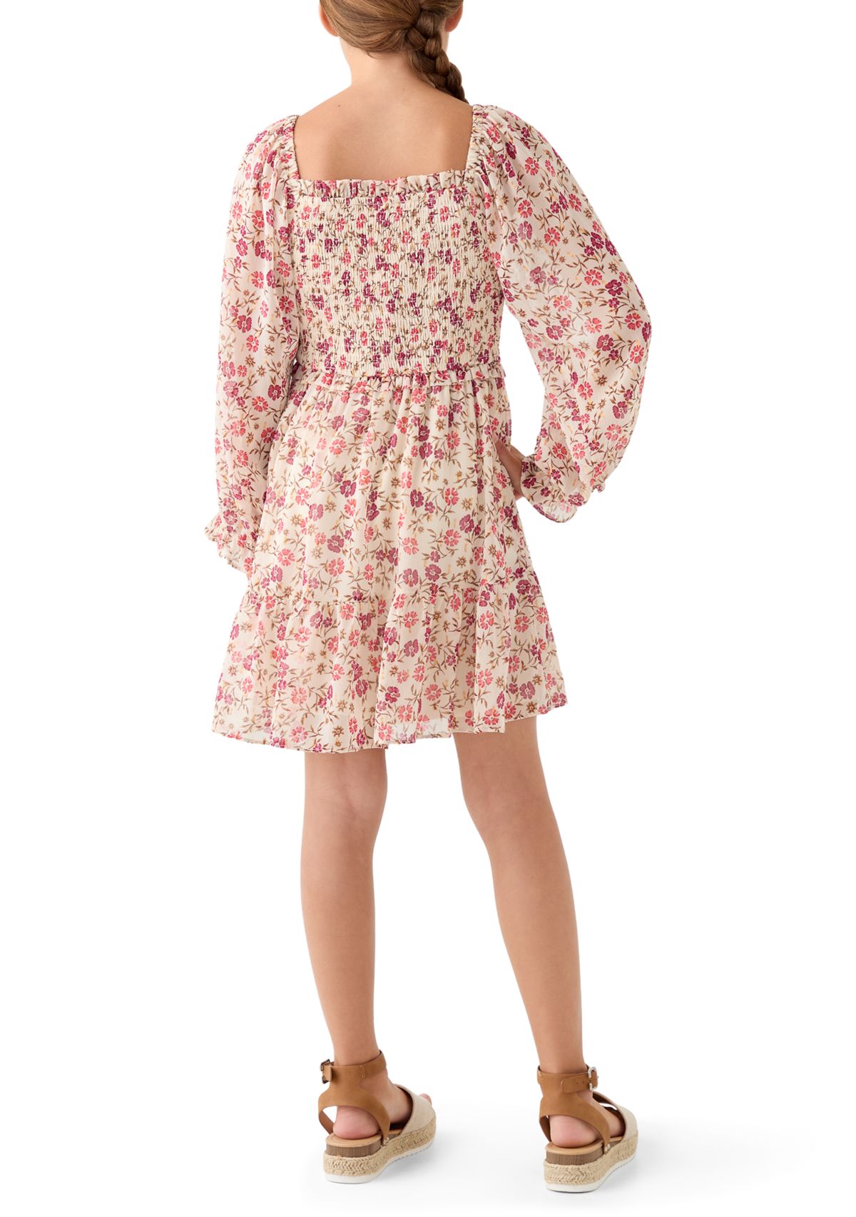 Girls 7-16 Smocked Floral Chiffon Dress