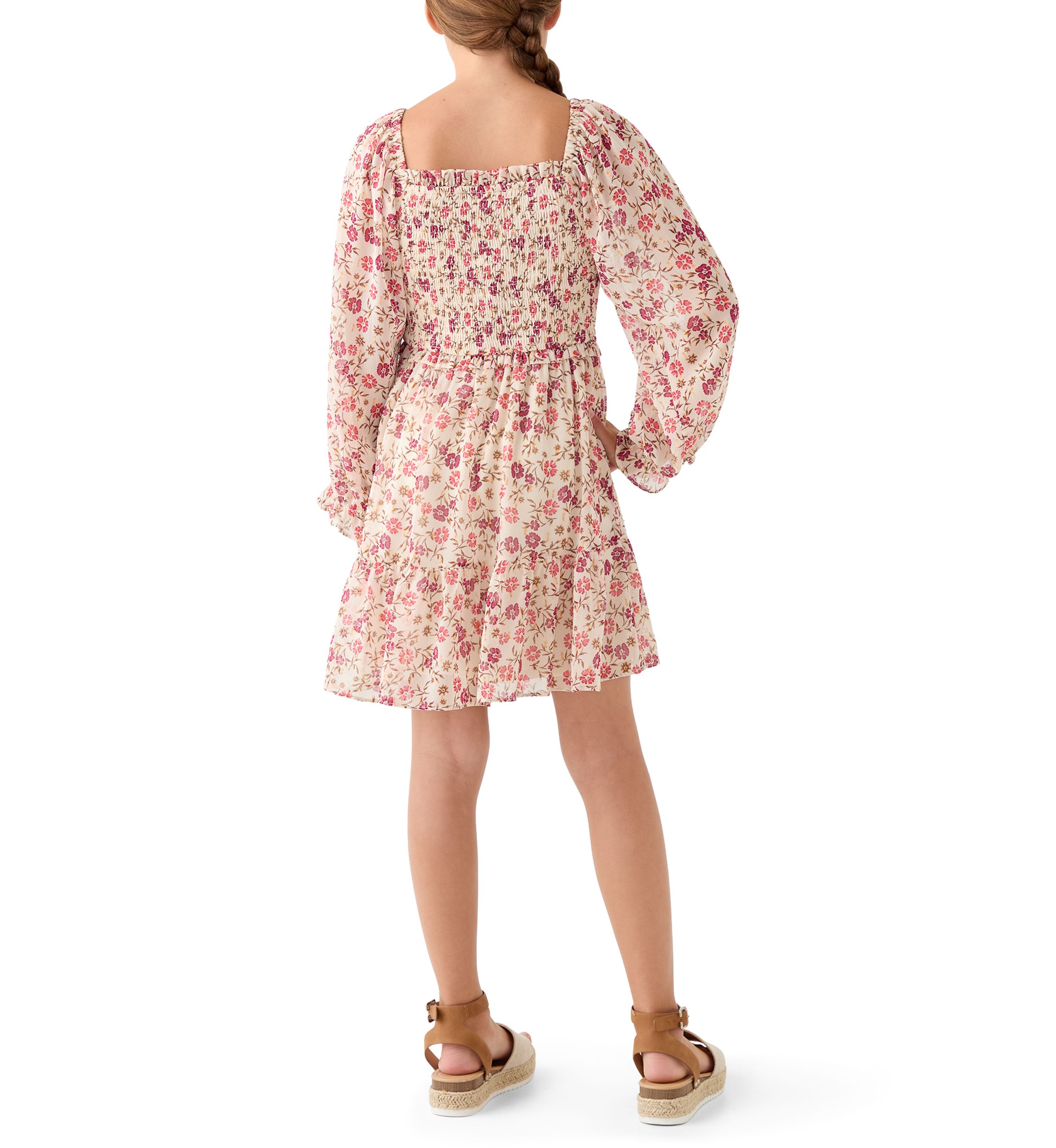Girls 7-16 Smocked Floral Chiffon Dress