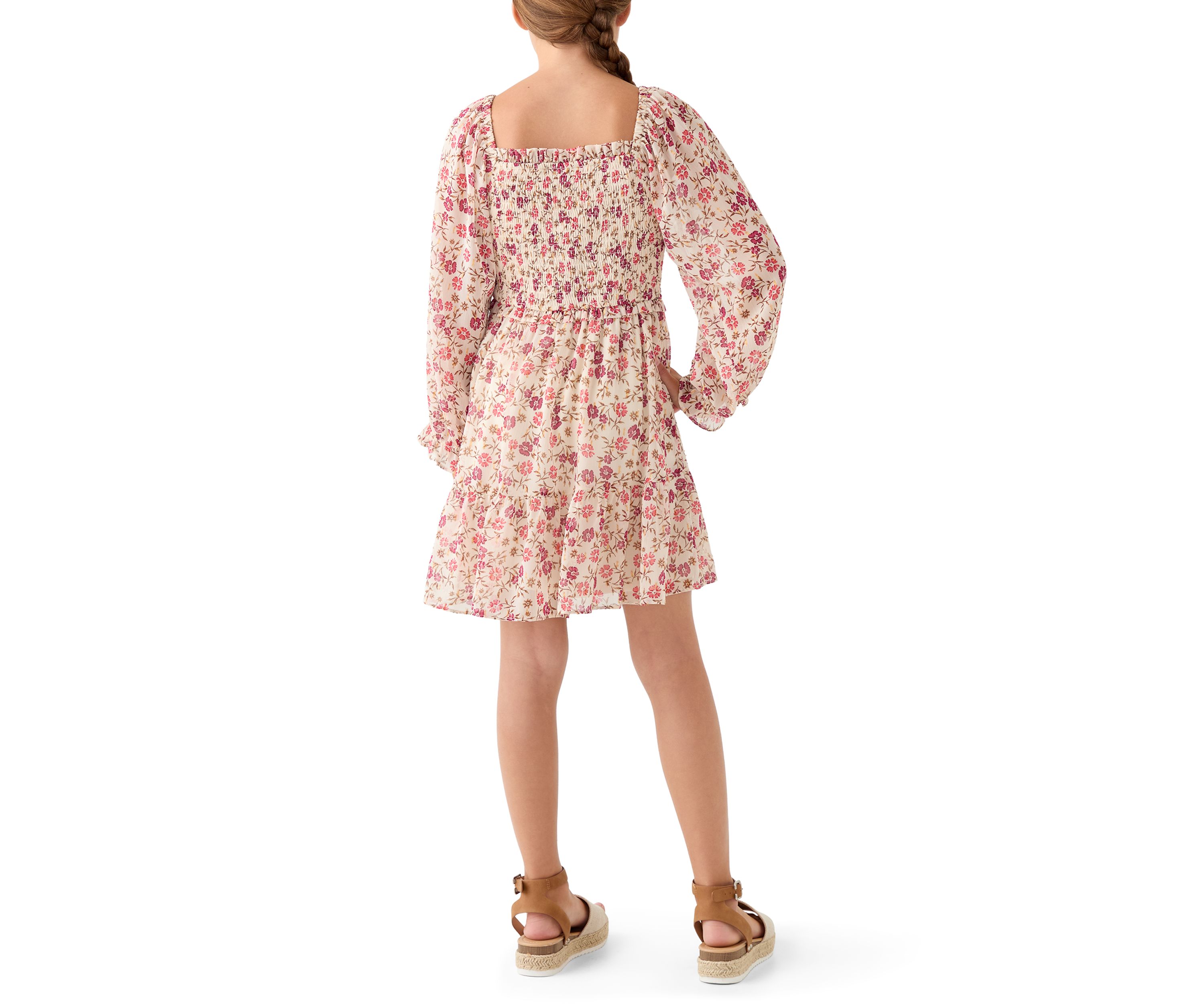 Girls 7-16 Smocked Floral Chiffon Dress