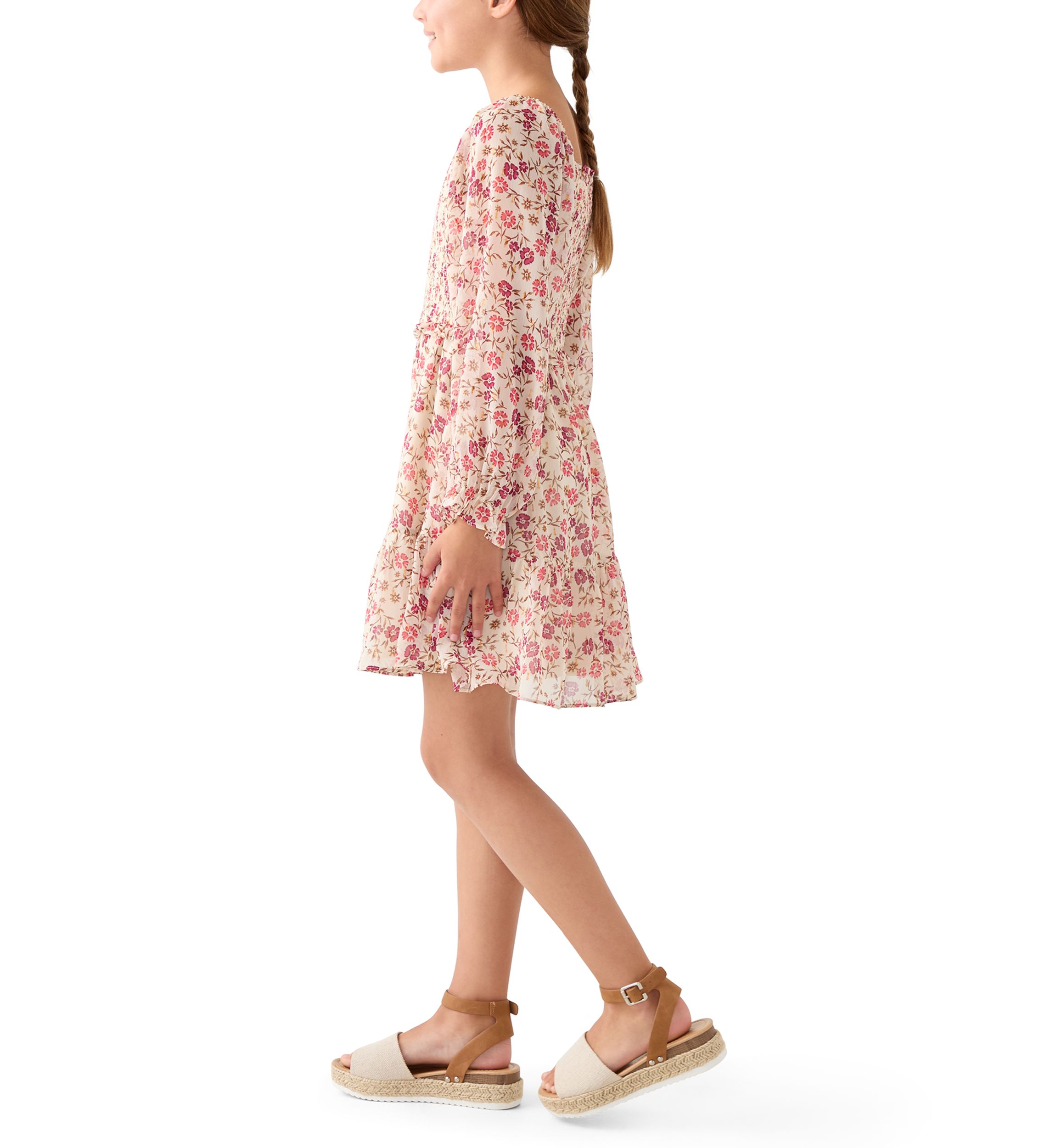 Girls 7-16 Smocked Floral Chiffon Dress