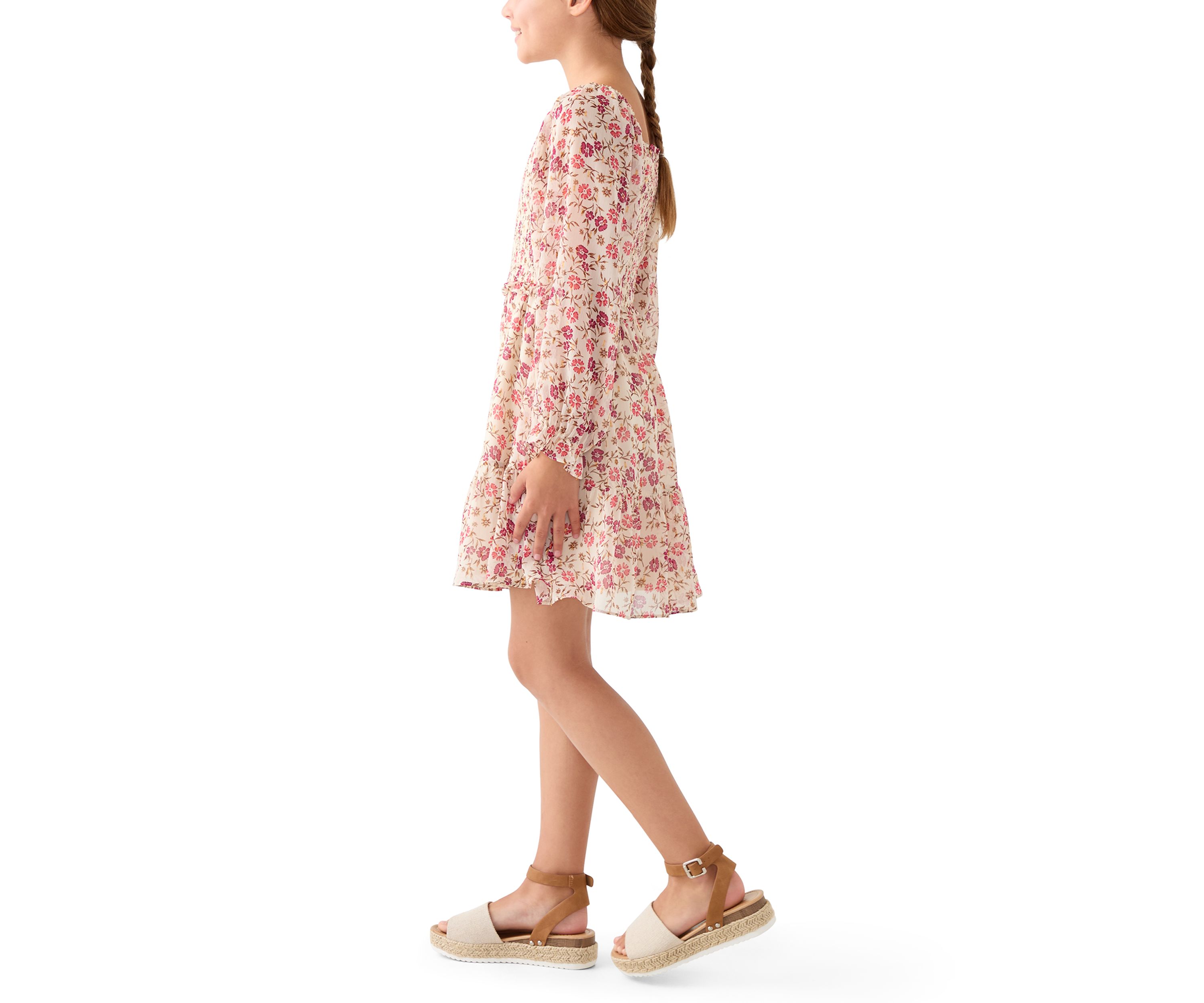 Girls 7-16 Smocked Floral Chiffon Dress