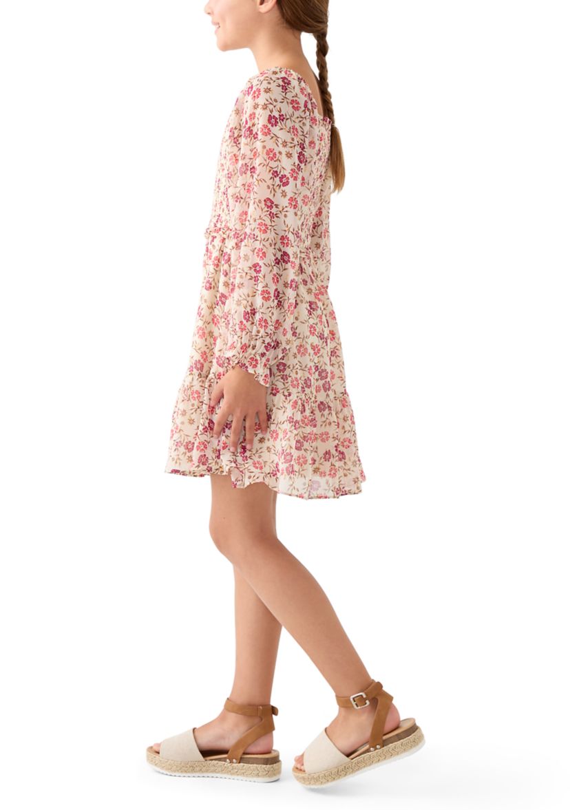 Girls 7-16 Smocked Floral Chiffon Dress