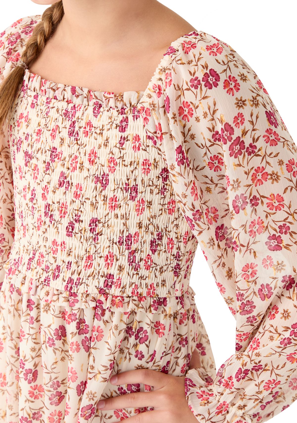 Girls 7-16 Smocked Floral Chiffon Dress