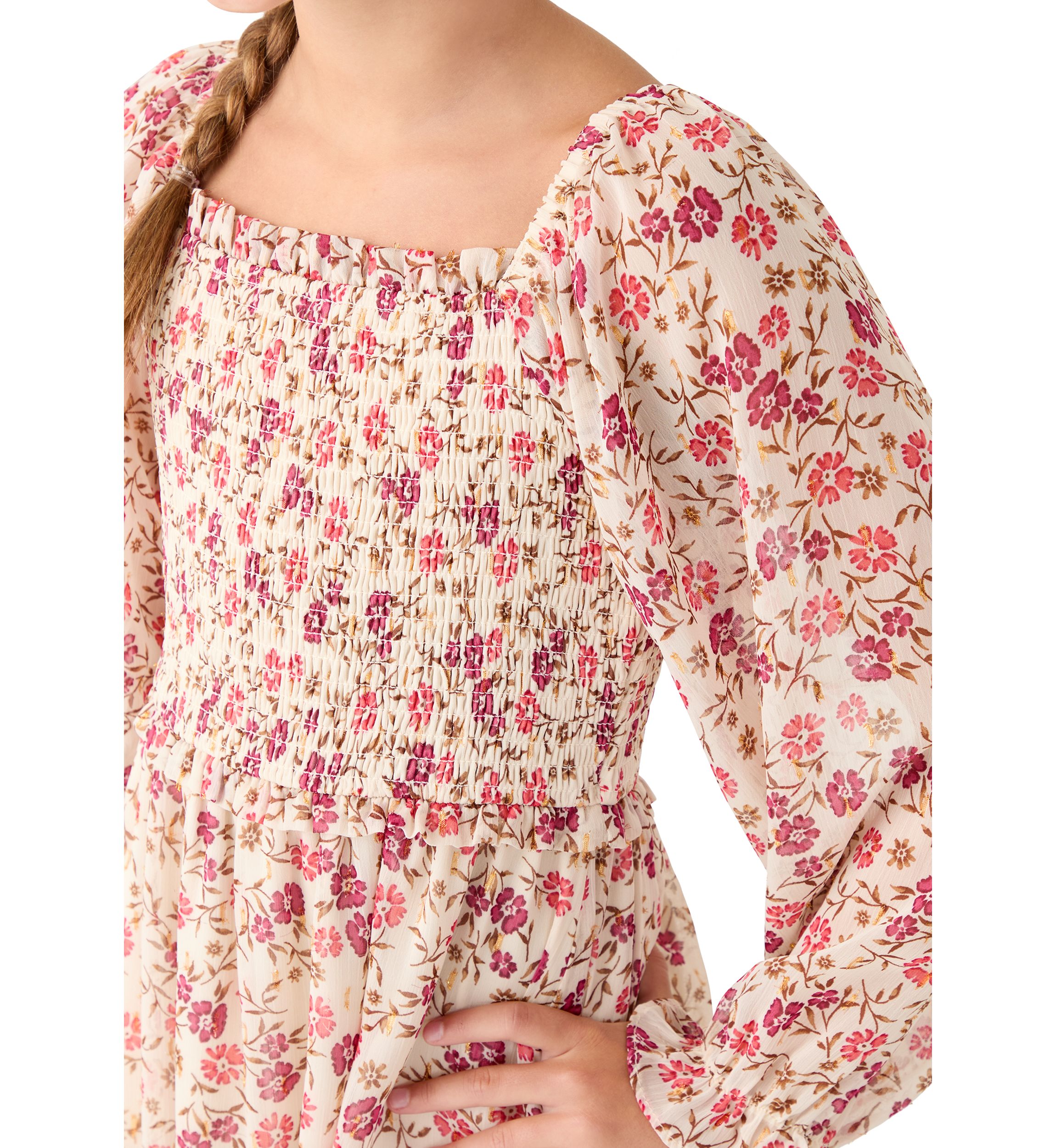 Girls 7-16 Smocked Floral Chiffon Dress