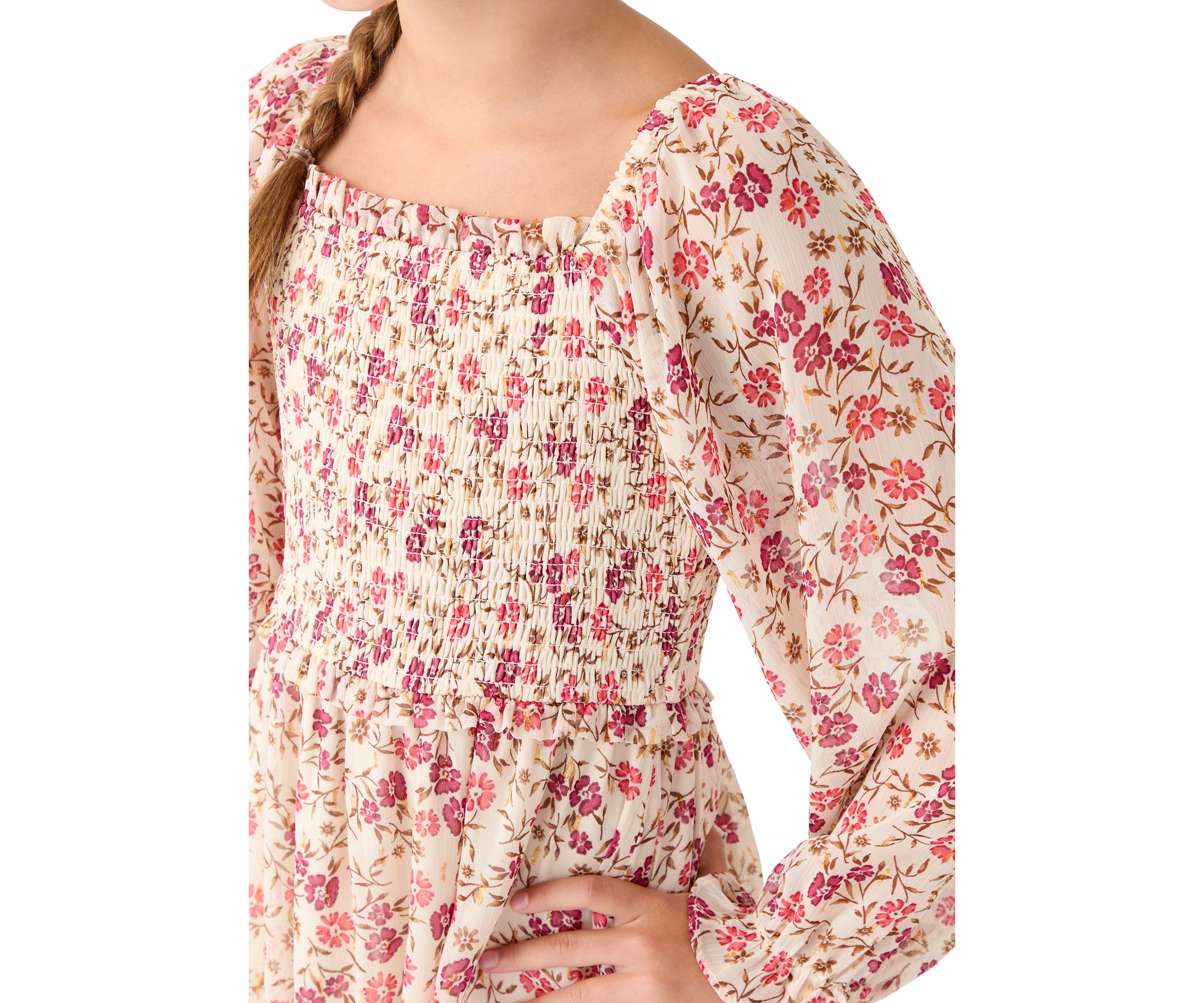 Girls 7-16 Smocked Floral Chiffon Dress