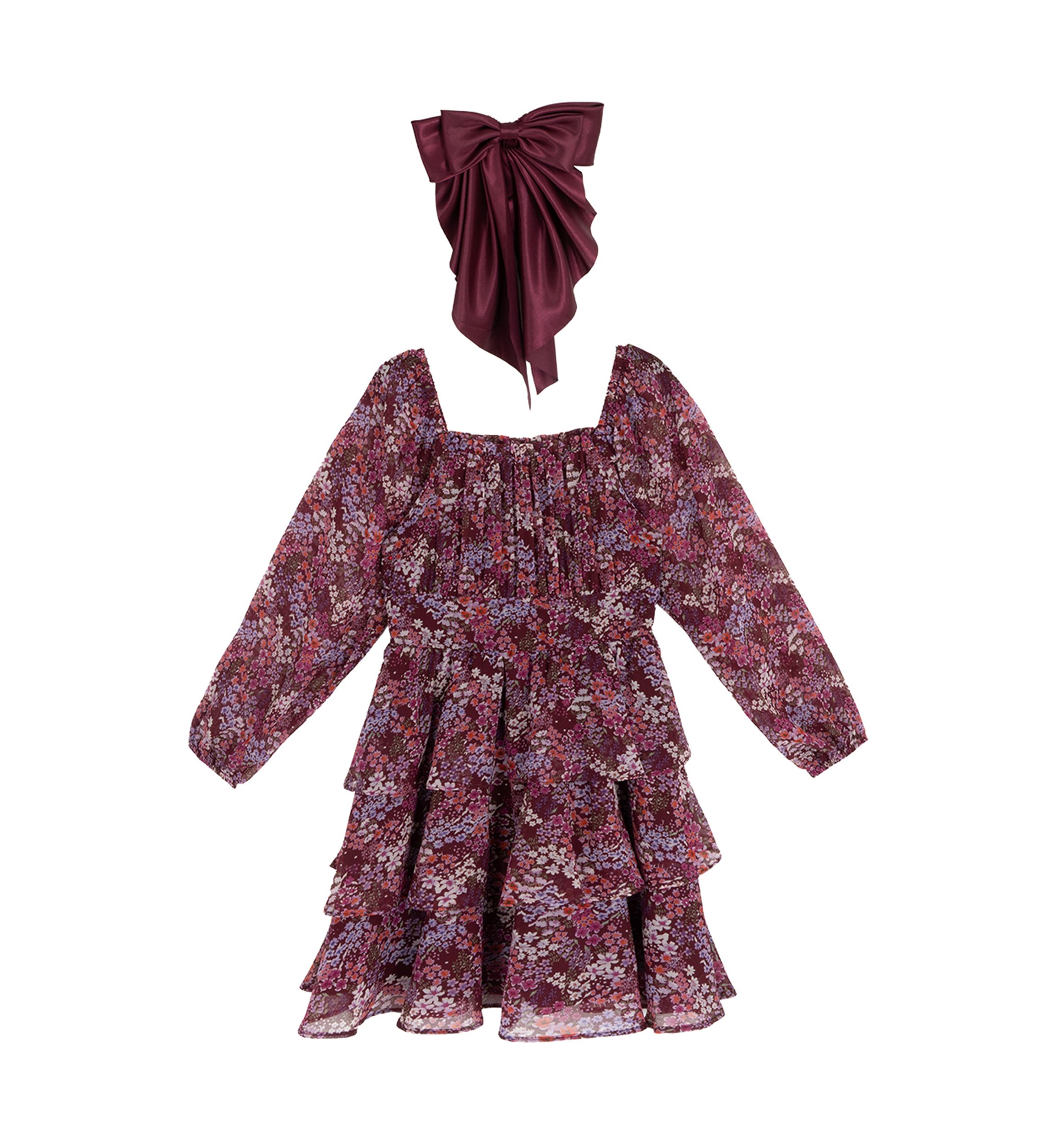 Girls 7-16 Floral Tiered Chiffon Dress with Bow