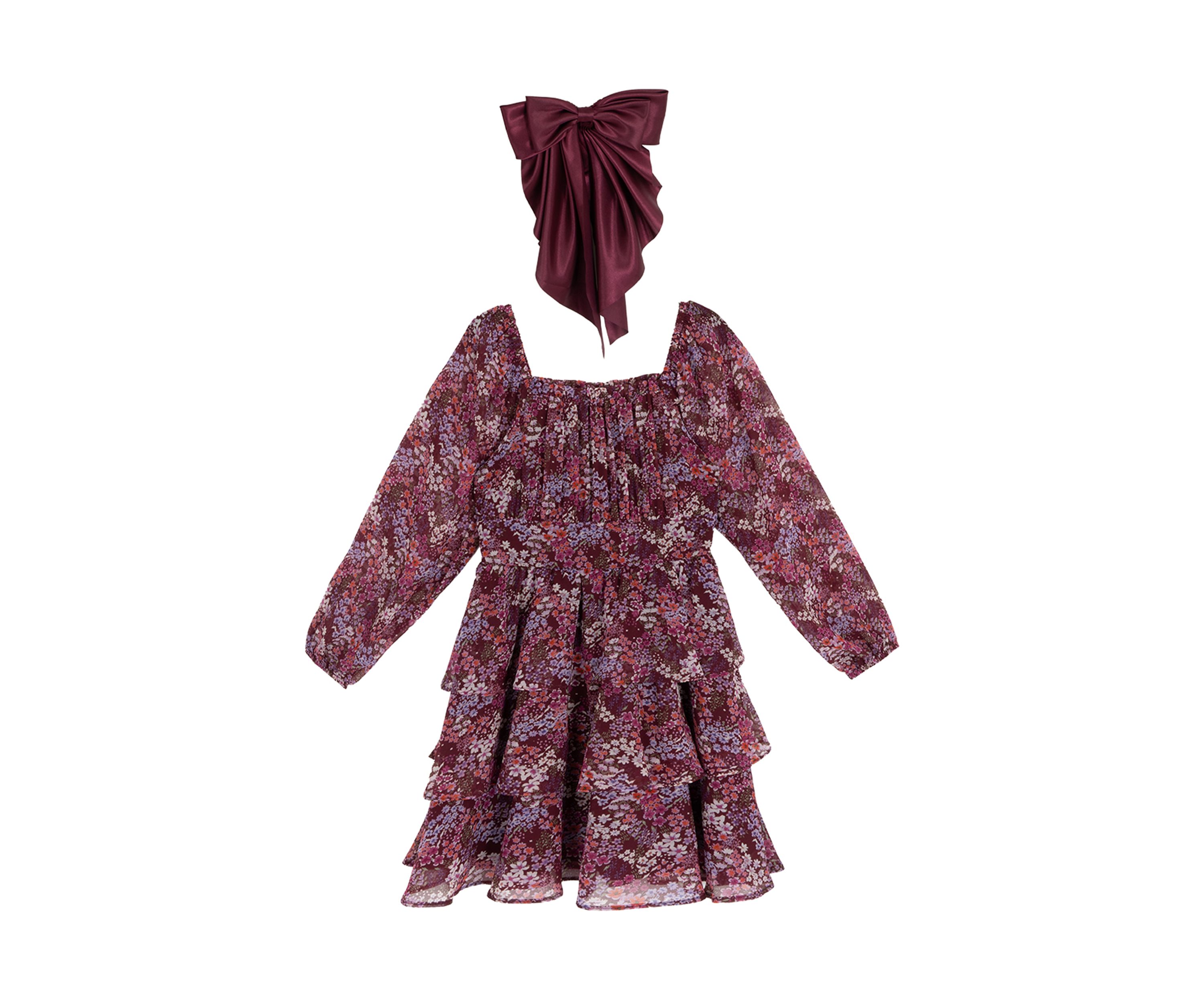 Girls 7-16 Floral Tiered Chiffon Dress with Bow