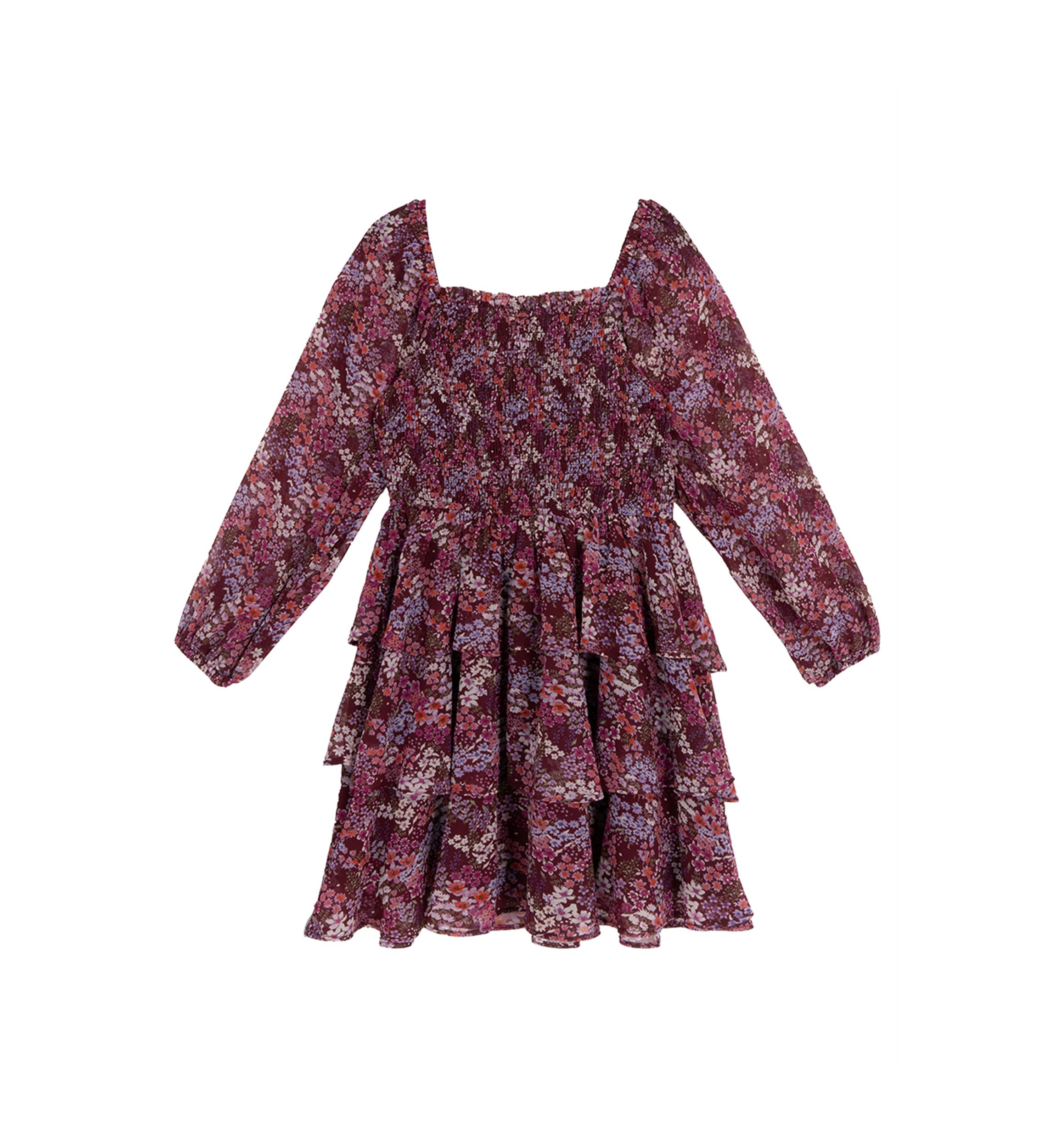 Girls 7-16 Floral Tiered Chiffon Dress with Bow