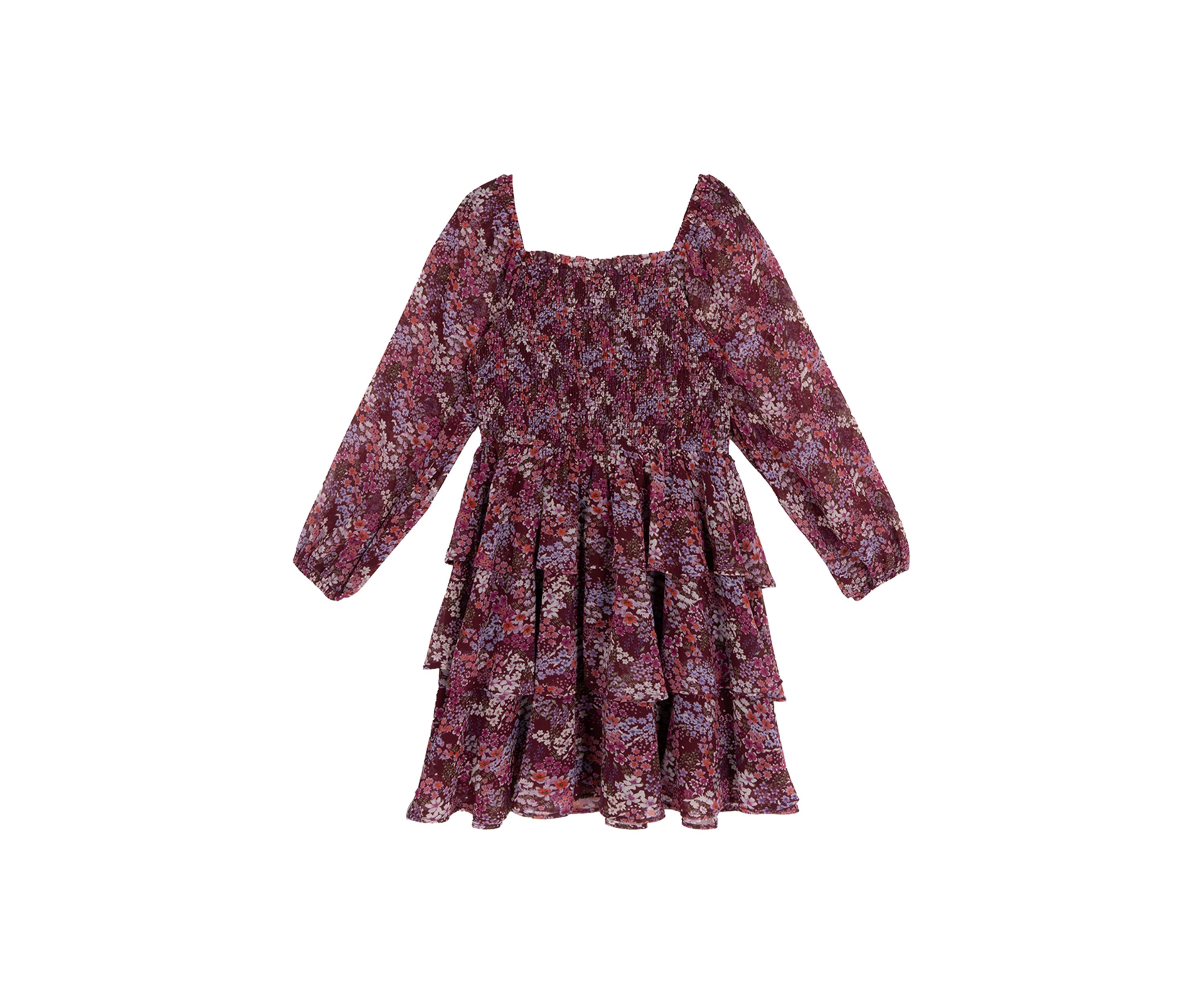 Girls 7-16 Floral Tiered Chiffon Dress with Bow