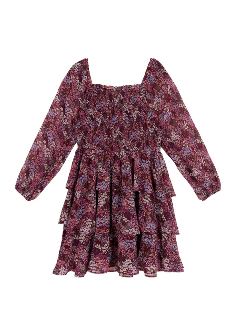 Girls 7-16 Floral Tiered Chiffon Dress with Bow