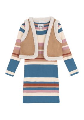Rare Editions Girls 7-16 Long Sleeve Striped Sweater Dress and Vest Set