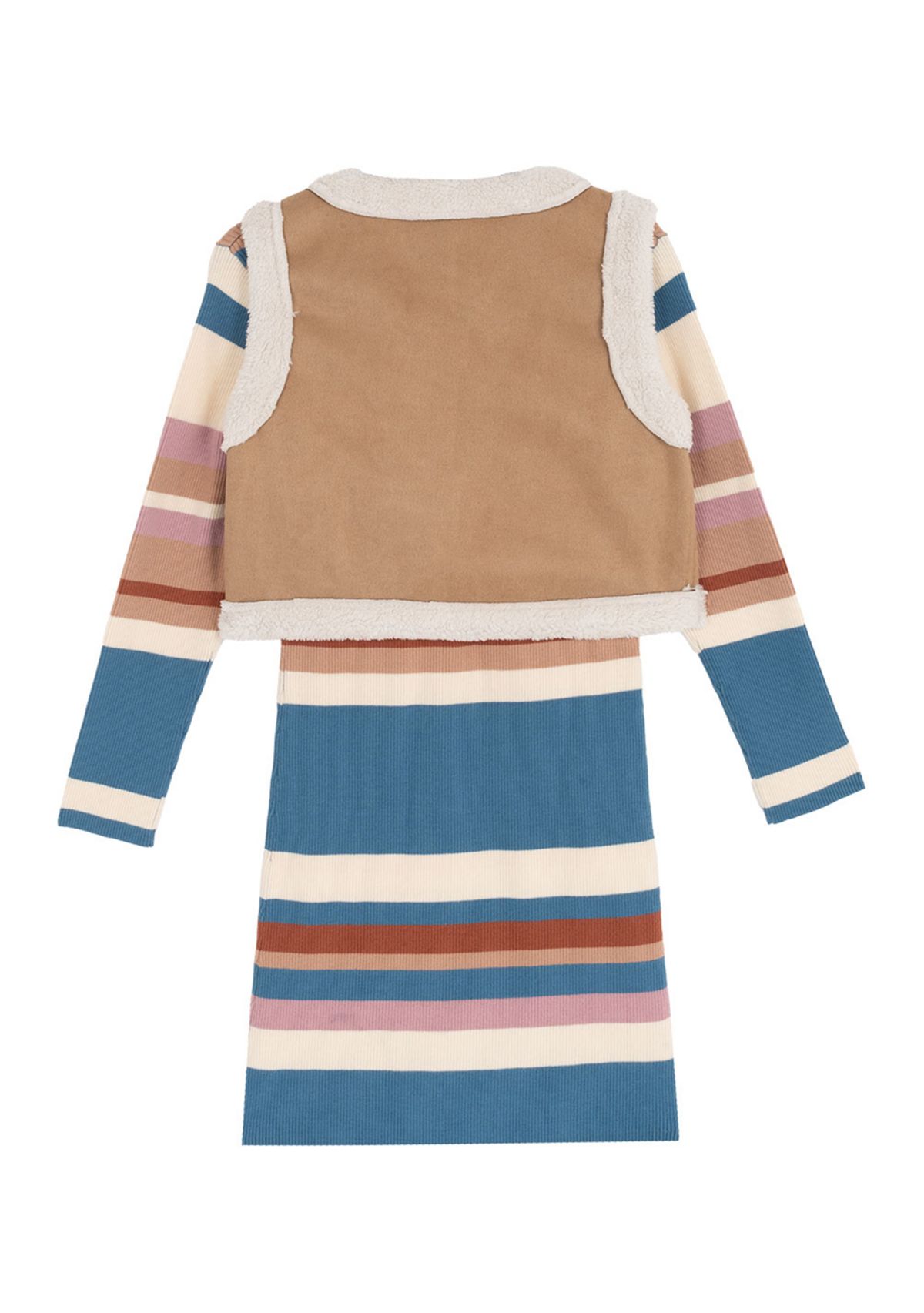 Girls 7-16 Long Sleeve Striped Sweater Dress and Vest Set 