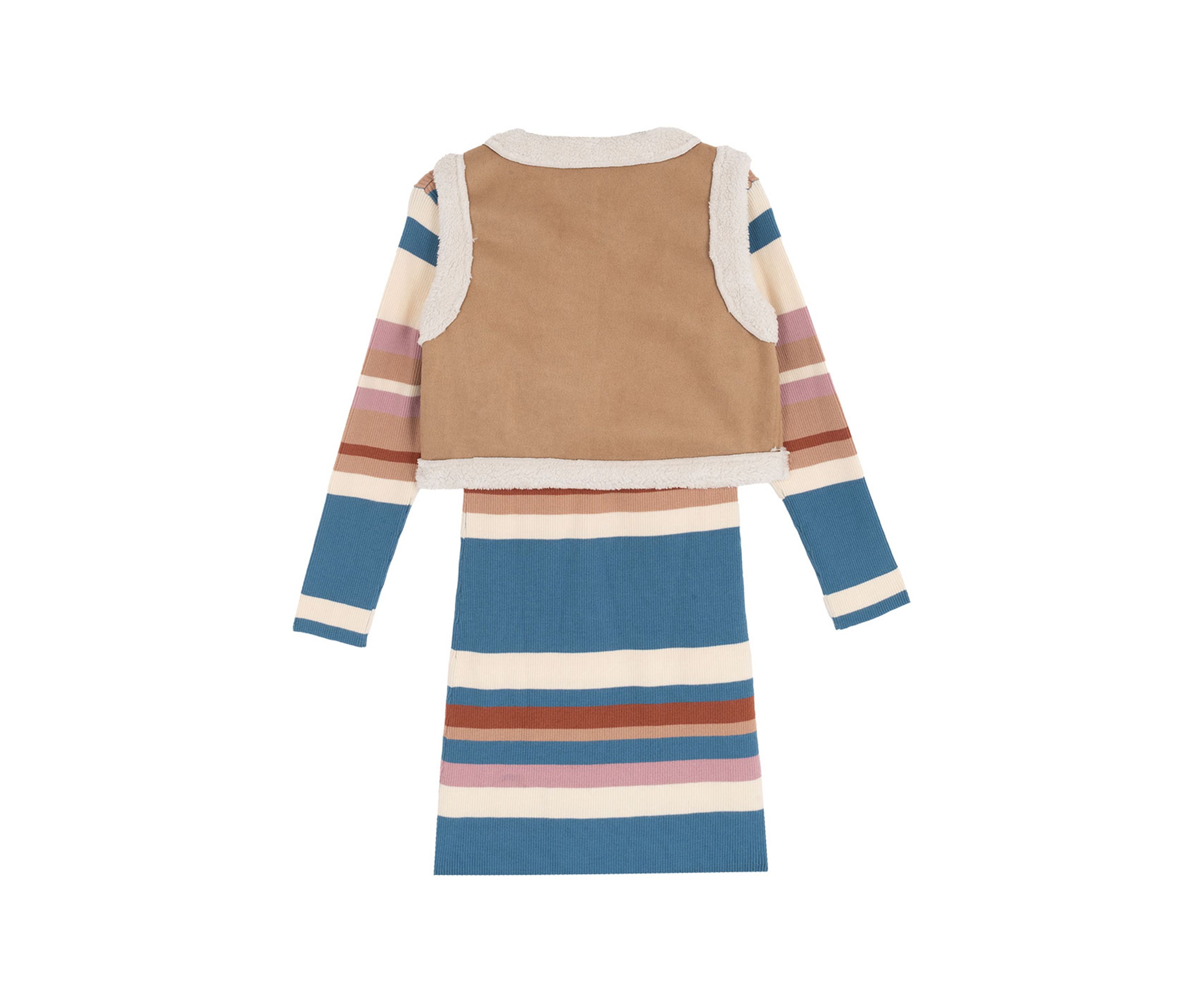 Girls 7-16 Long Sleeve Striped Sweater Dress and Vest Set 