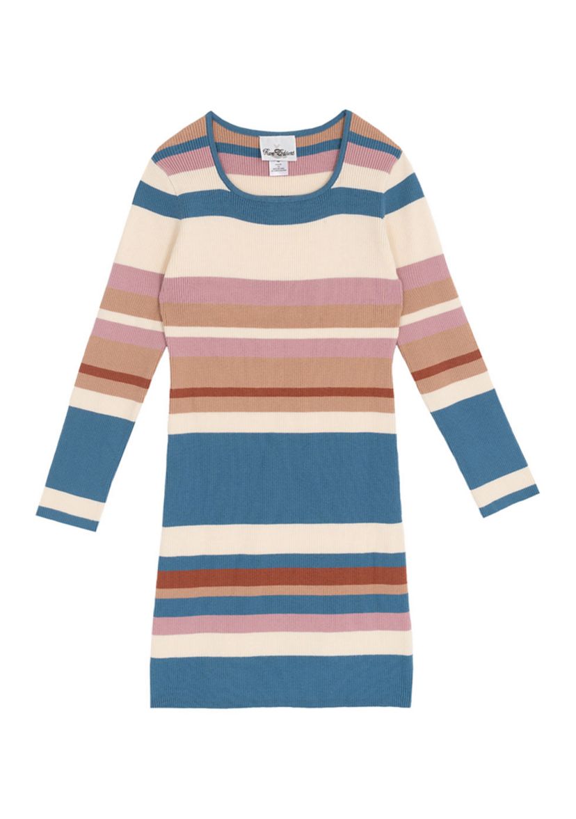 Girls 7-16 Long Sleeve Striped Sweater Dress and Vest Set 