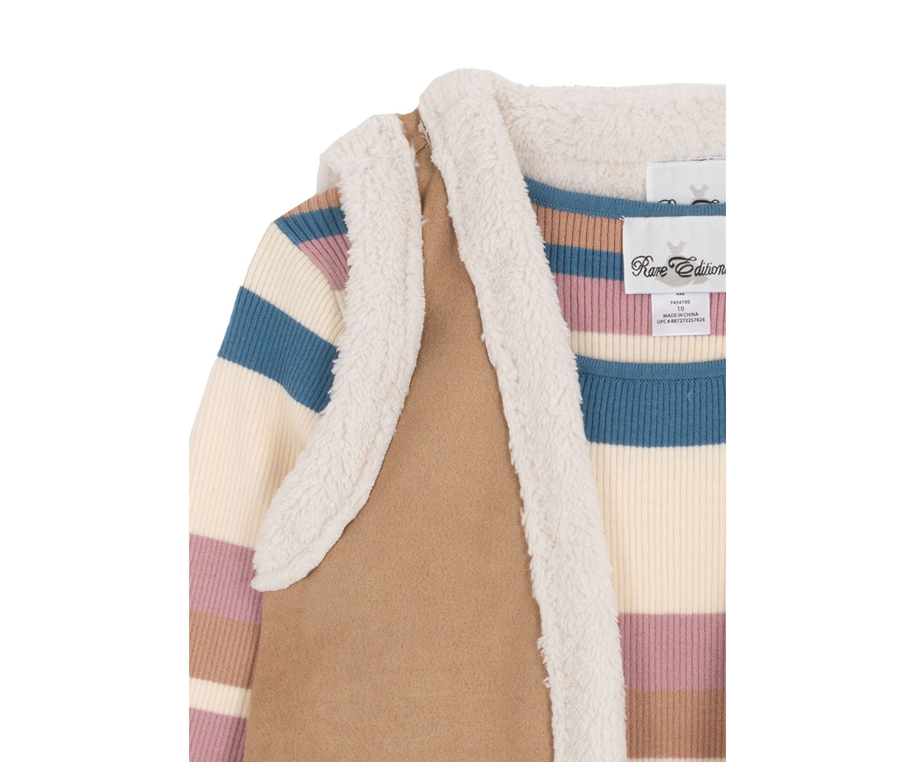 Girls 7-16 Long Sleeve Striped Sweater Dress and Vest Set 