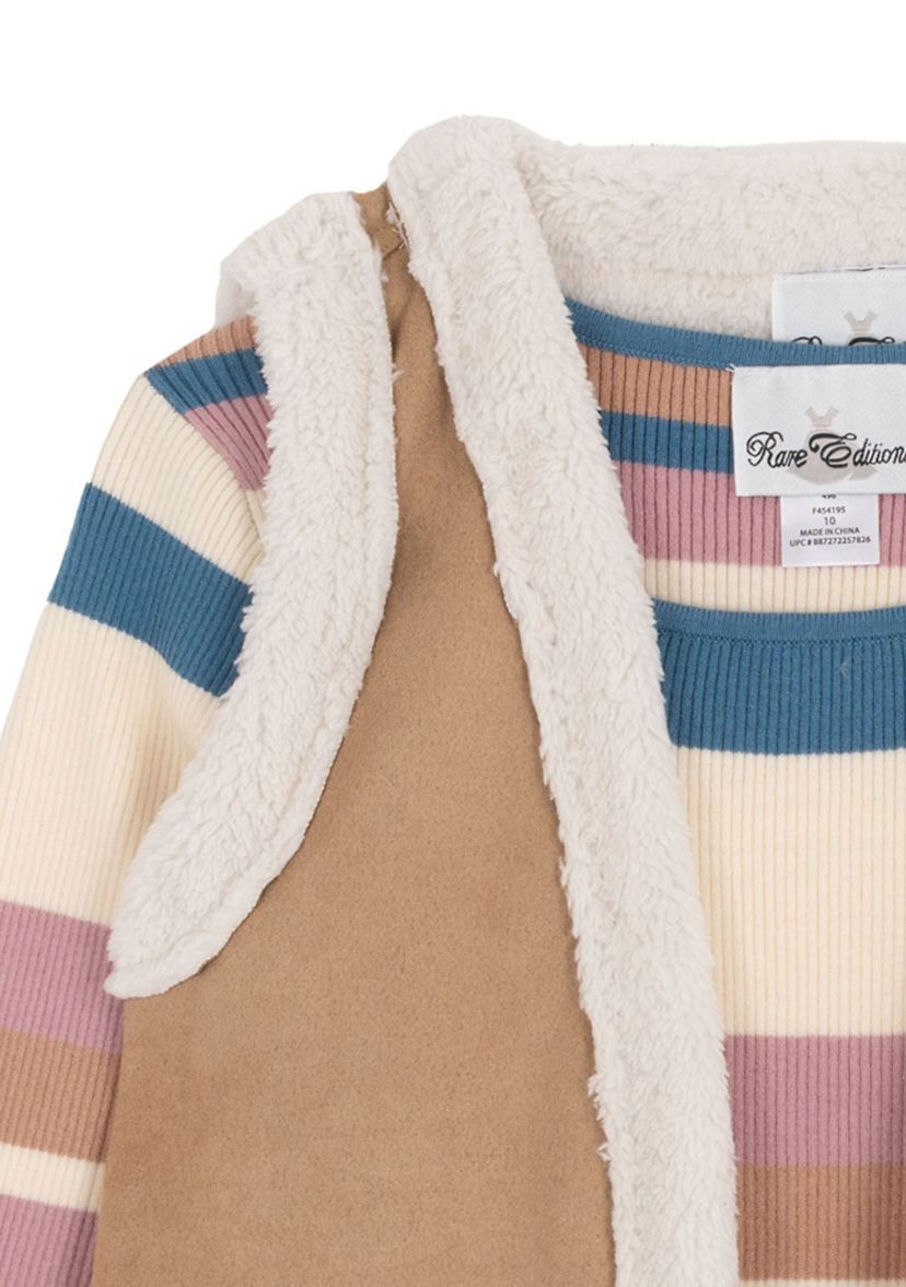 Girls 7-16 Long Sleeve Striped Sweater Dress and Vest Set 