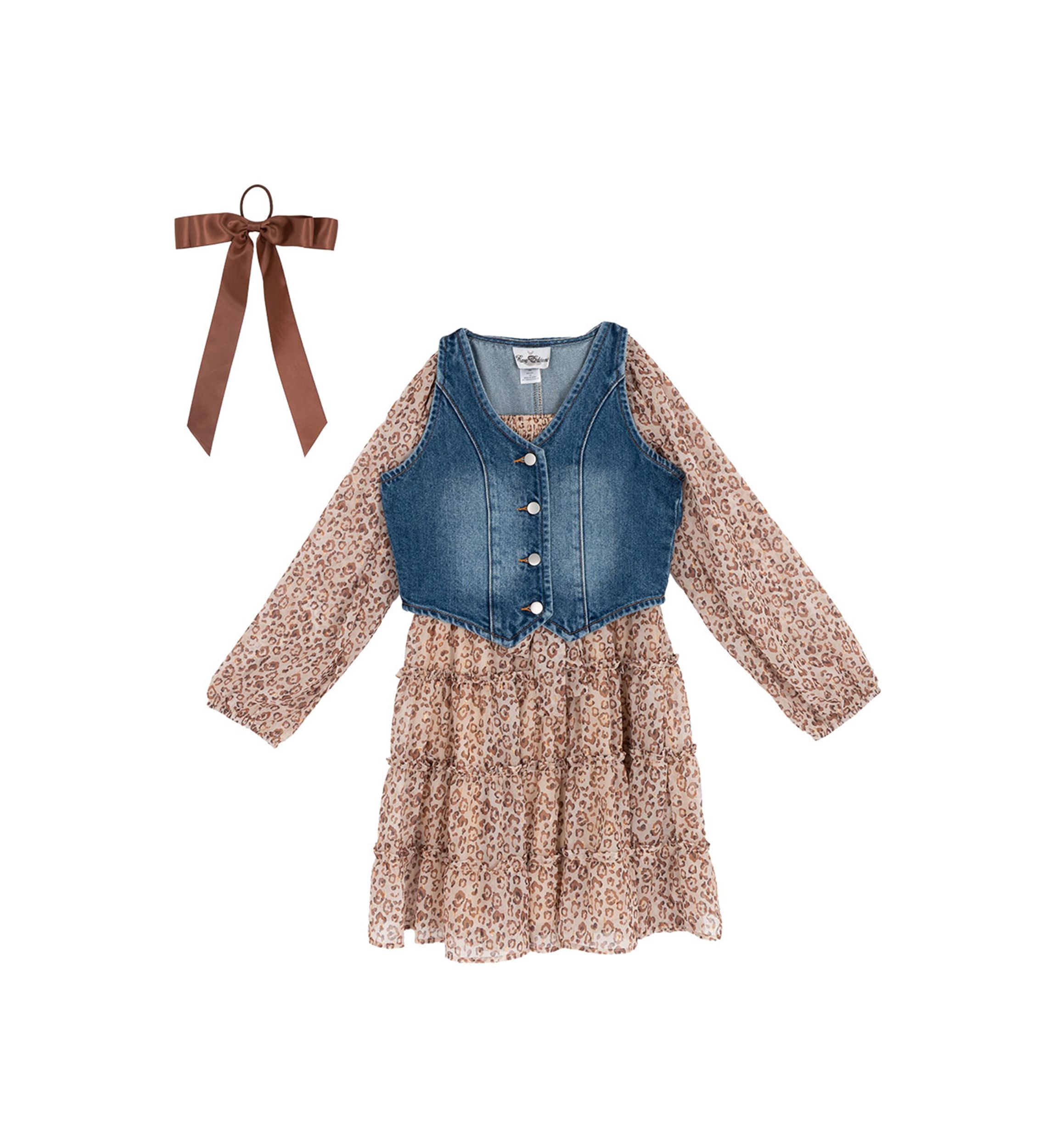 Girls 7-16 Floral Chiffon Dress with Denim Vest 