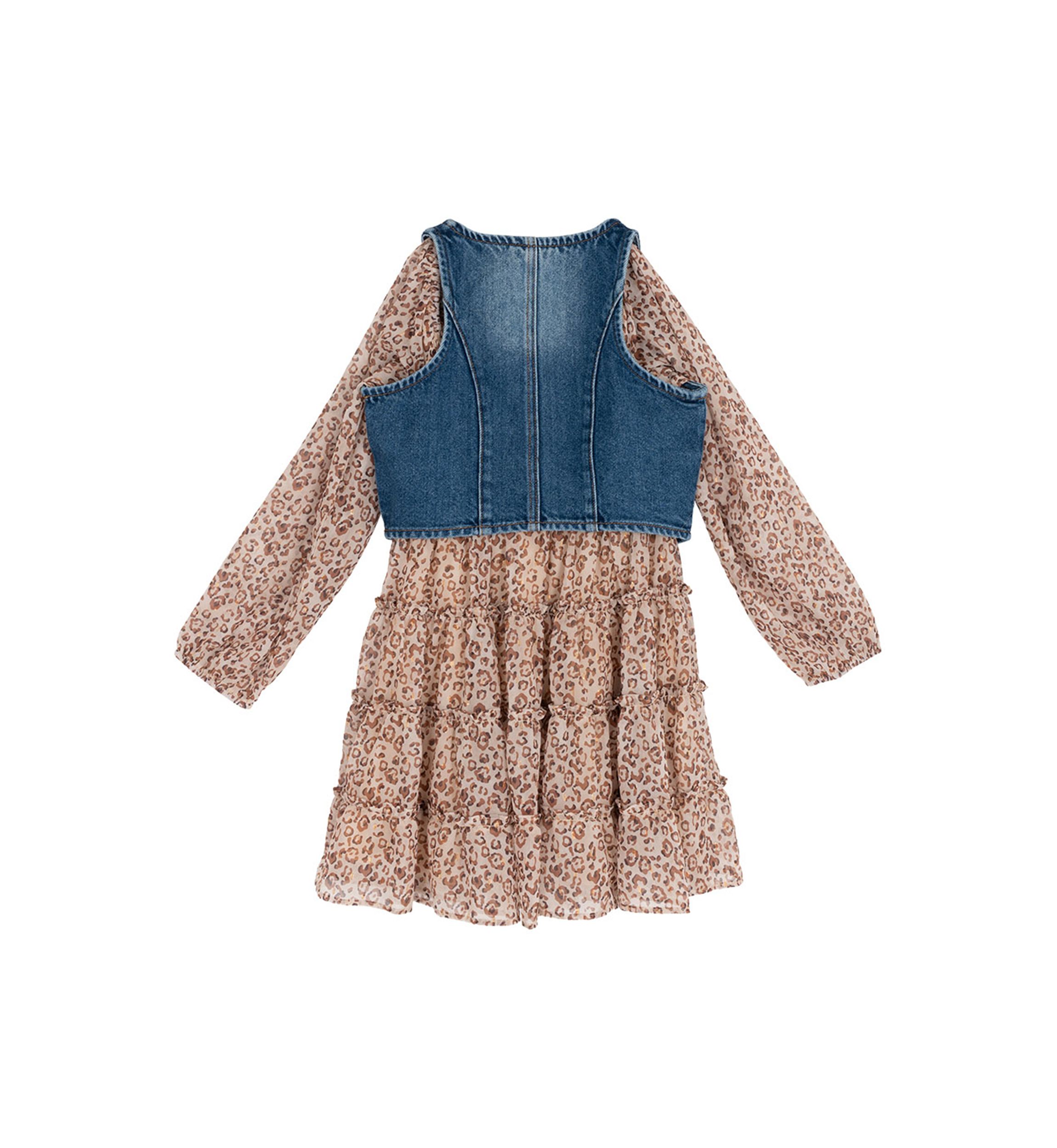 Girls 7-16 Floral Chiffon Dress with Denim Vest 