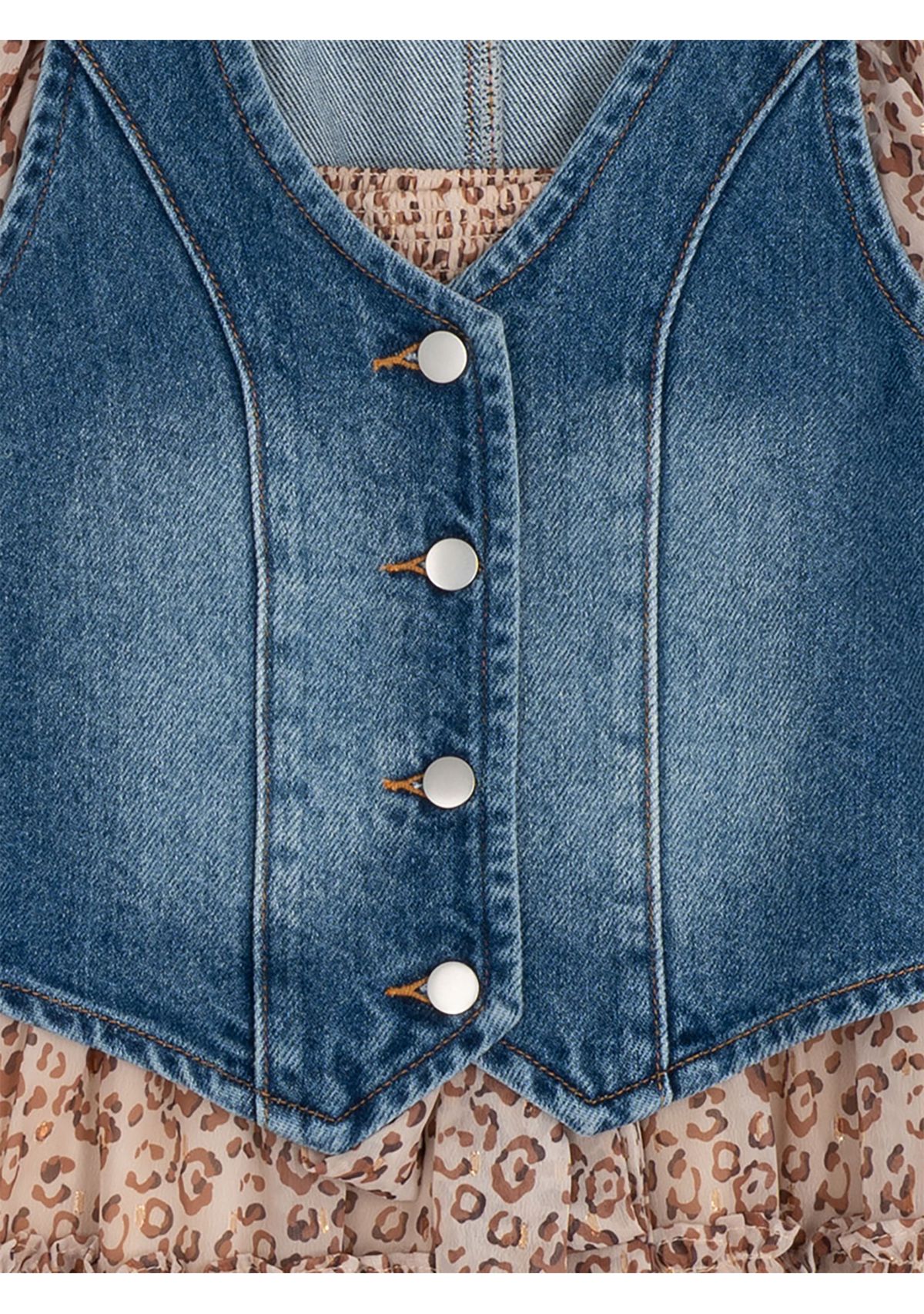 Girls 7-16 Floral Chiffon Dress with Denim Vest 