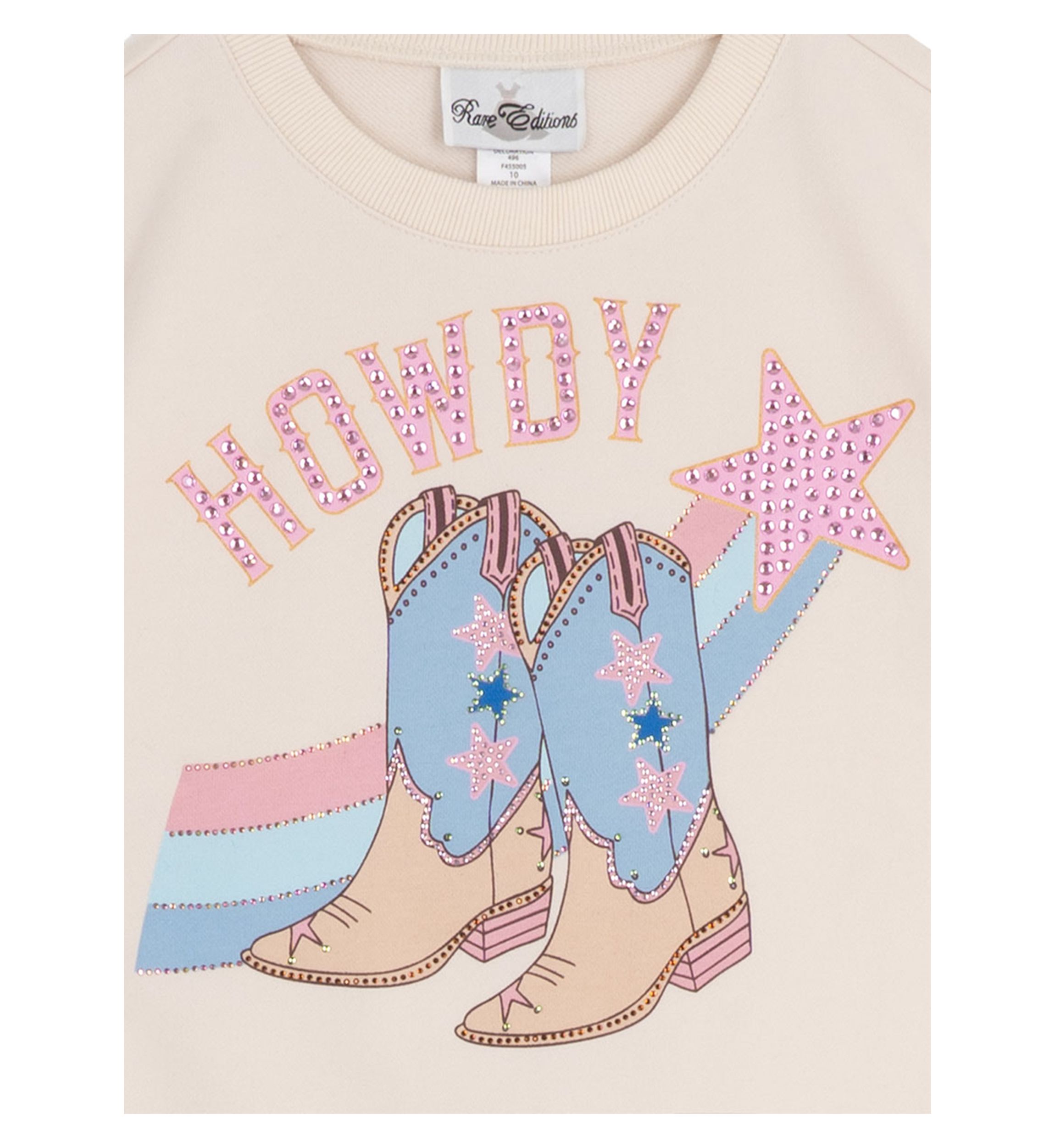 Girls 7-16 Howdy Graphic Ruffle Sweatshirt and Denim Bell Bottoms Set 