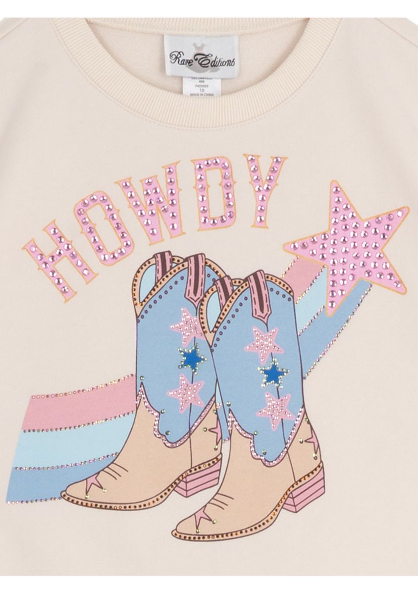 Girls 7-16 Howdy Graphic Ruffle Sweatshirt and Denim Bell Bottoms Set 