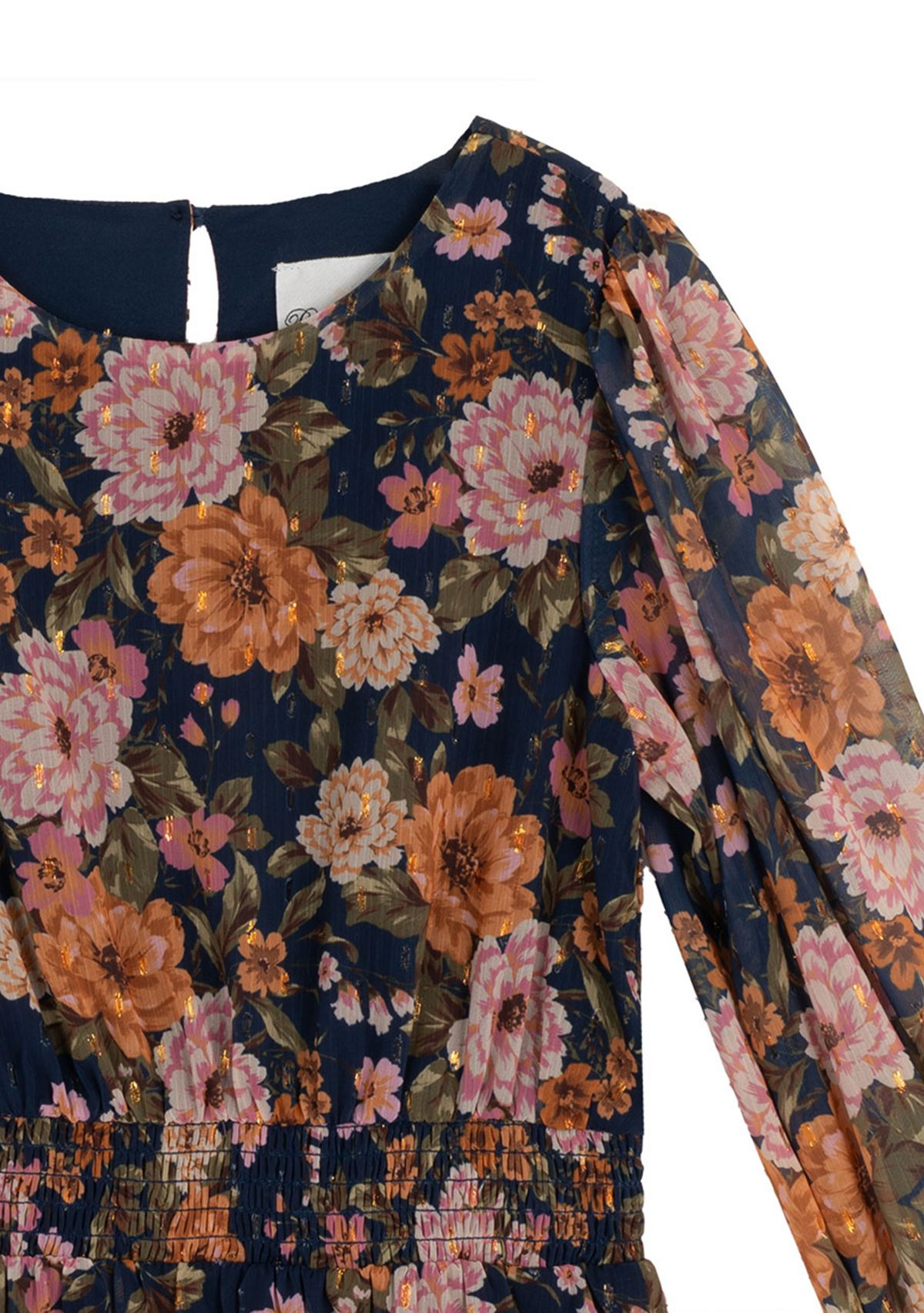 Girls 7-16 Blouson Sleeve Dark Floral Chiffon Dress