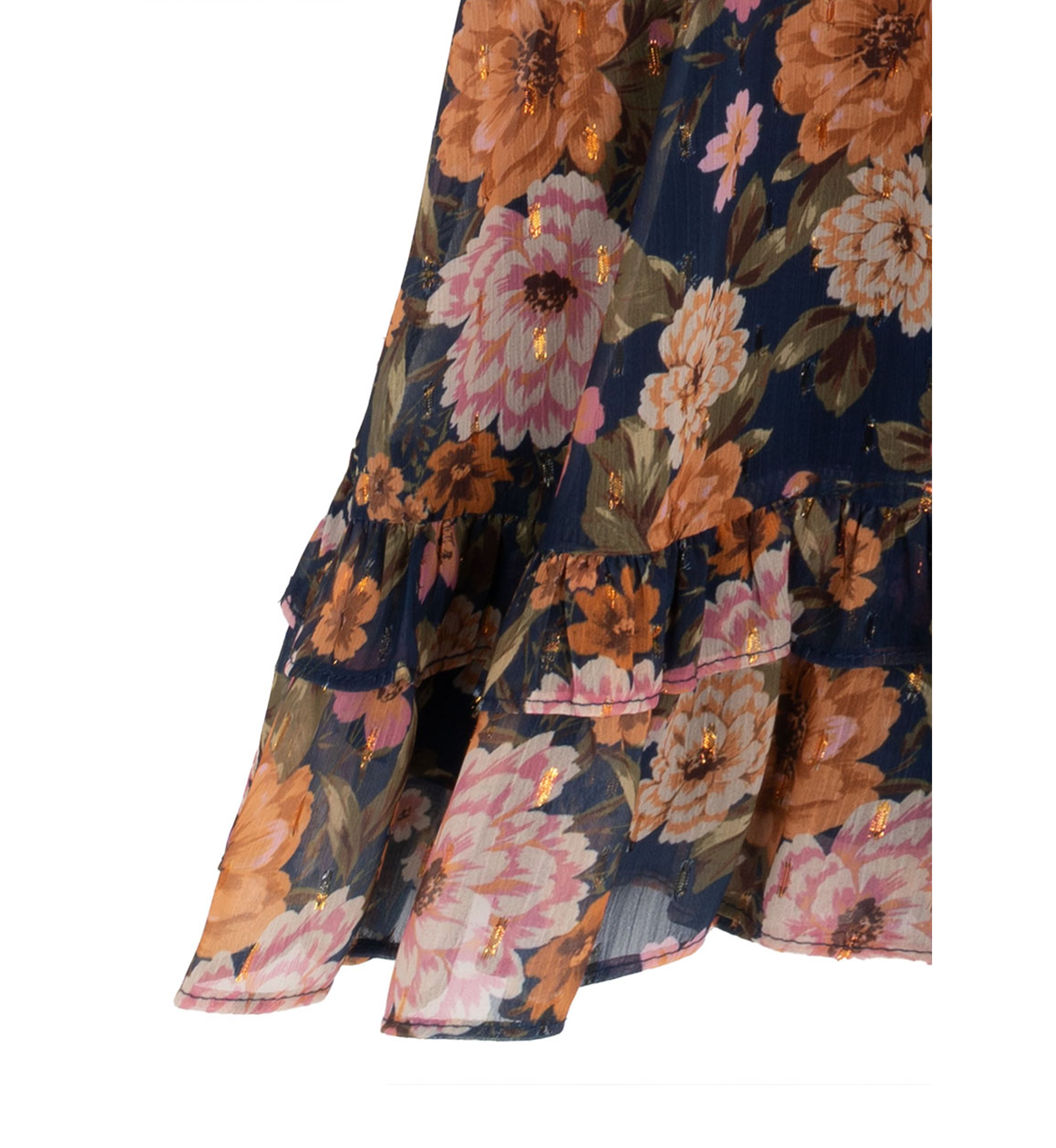 Girls 7-16 Blouson Sleeve Dark Floral Chiffon Dress