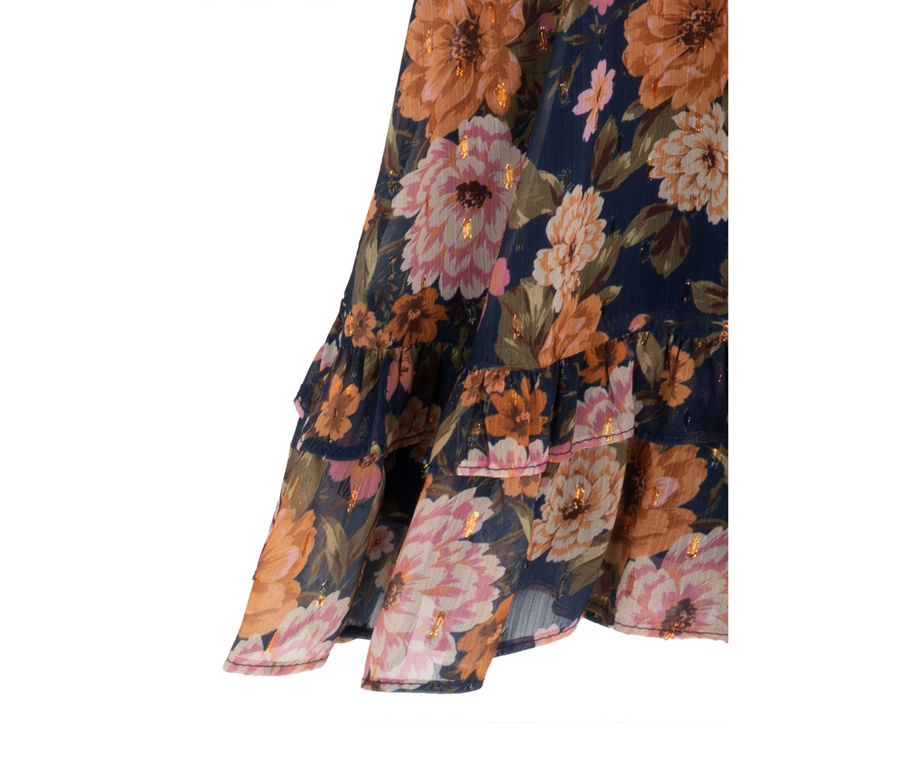 Girls 7-16 Blouson Sleeve Dark Floral Chiffon Dress
