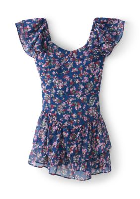Rare Editions Girls 7-16 Floral Print Romper, Navy Blue, 14