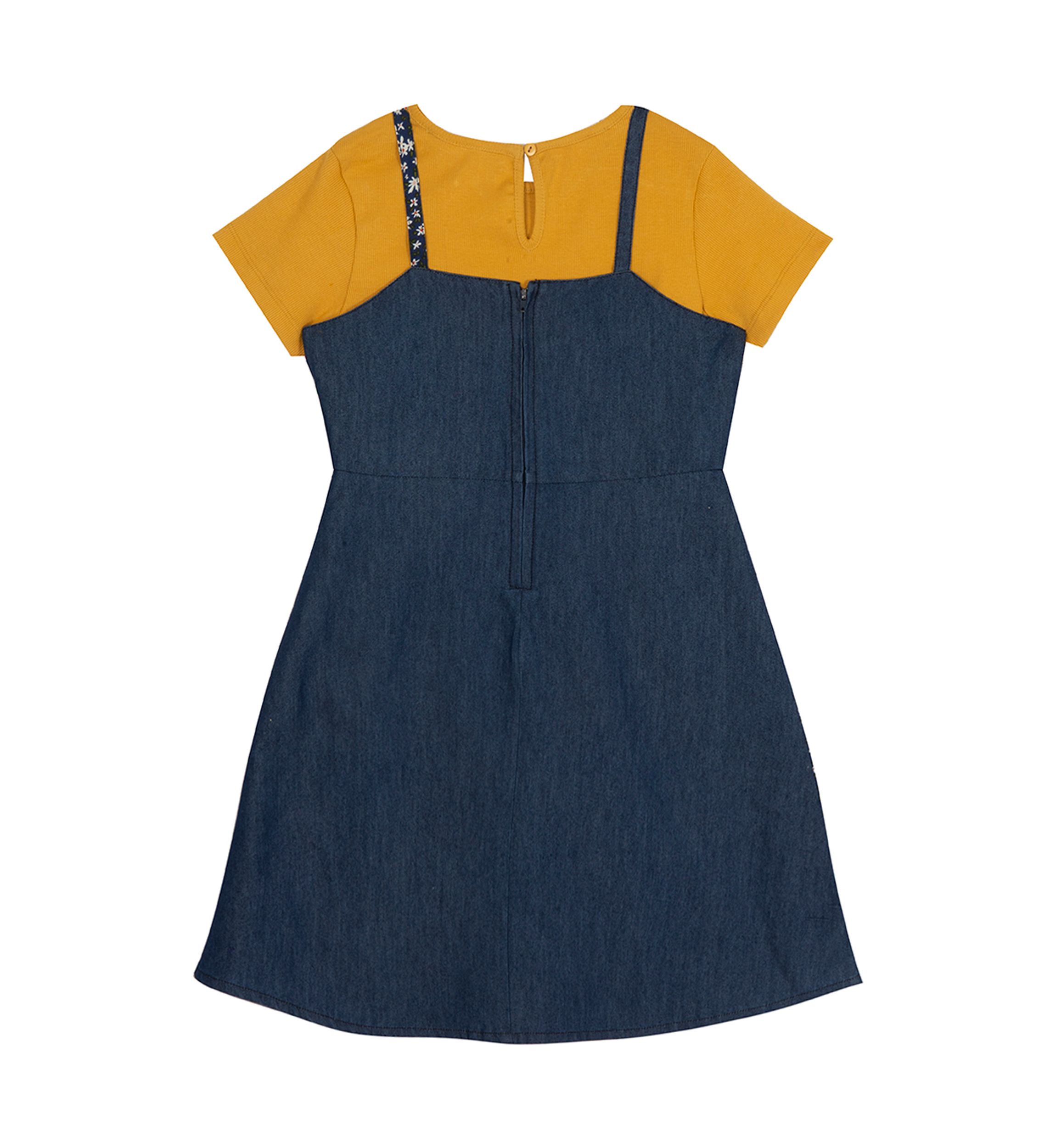Girls 7-16 Patchwork Denim Jumper with Knit T-Shirt