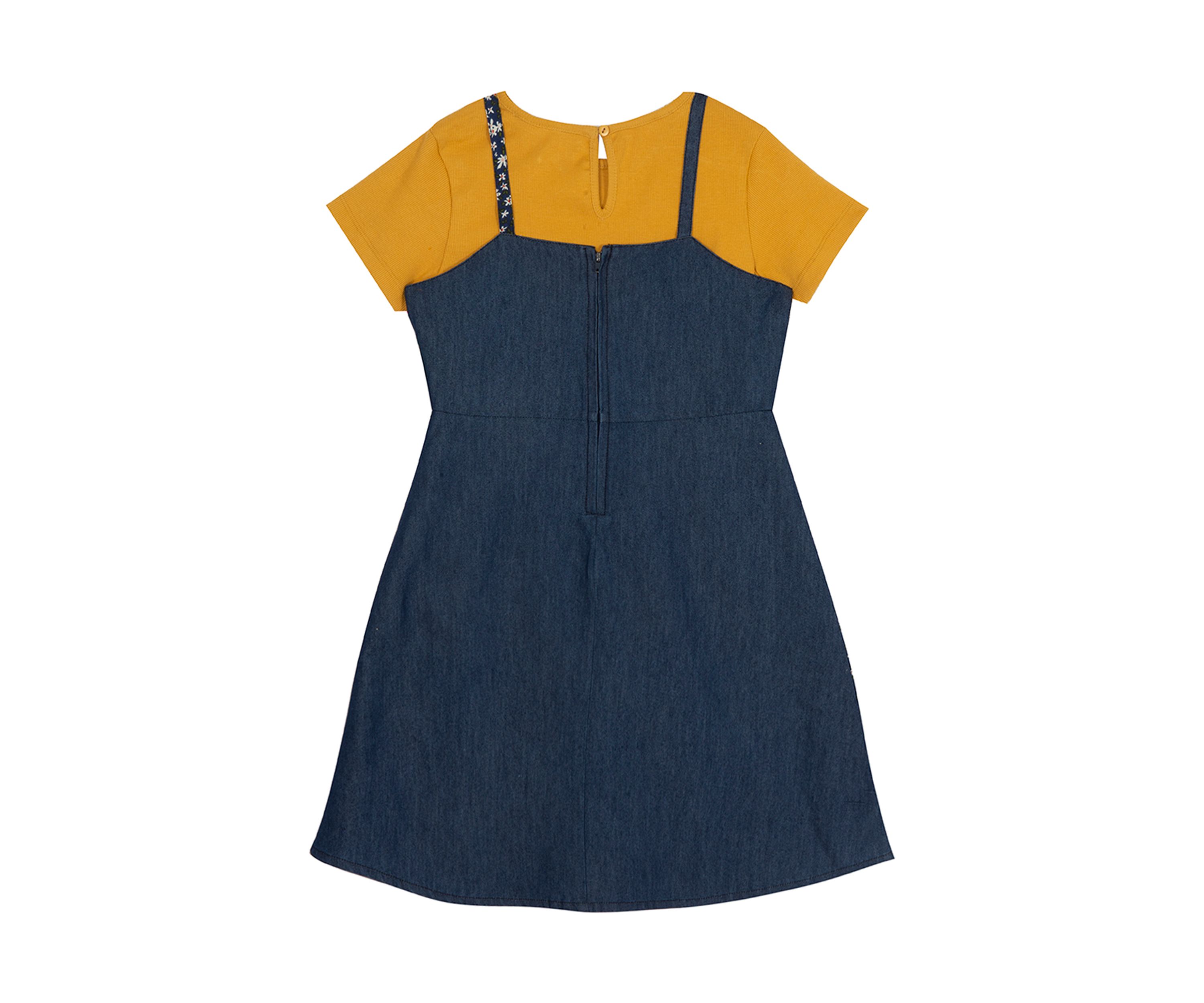 Girls 7-16 Patchwork Denim Jumper with Knit T-Shirt