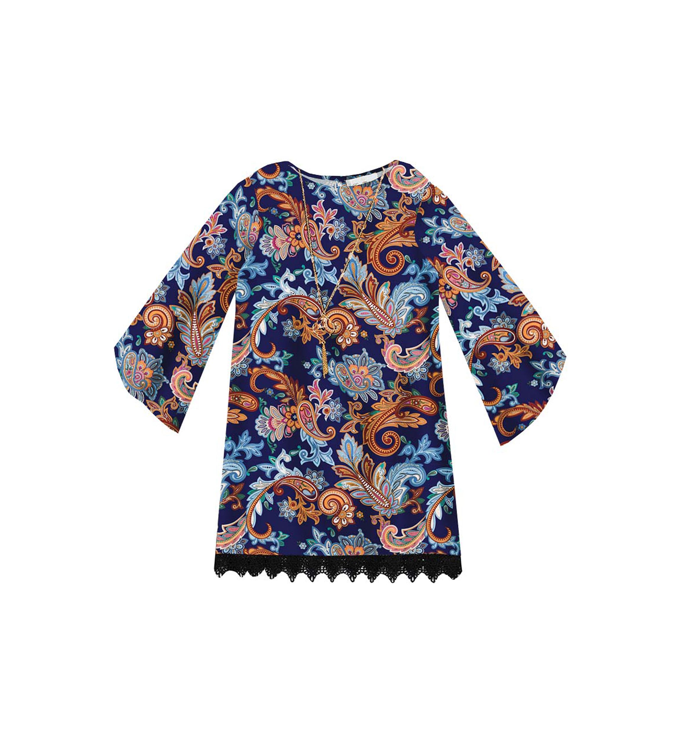 Girls 7-16 Brushed Knit Print Split Sleeve Shift Dress
