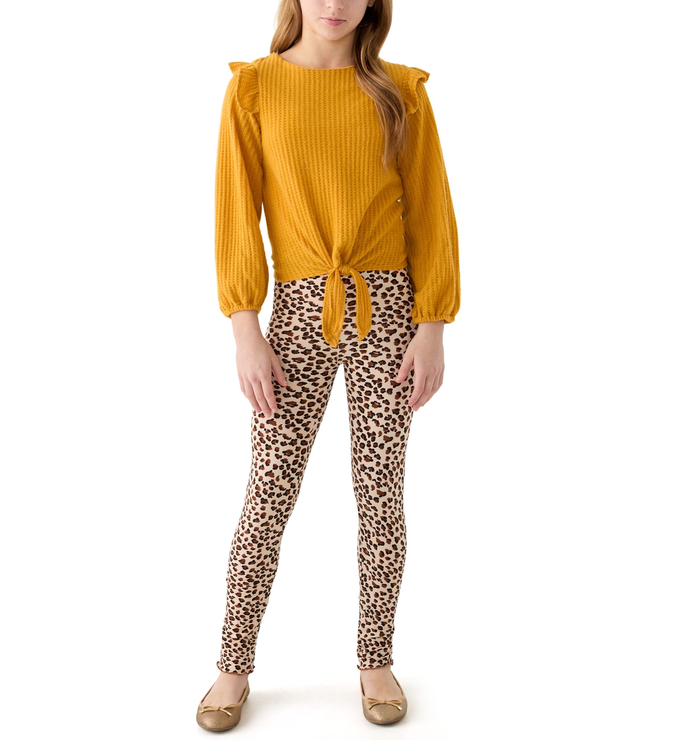 Girls 7-16 Thermal Long Sleeve Top and Printed Brushed Knit Leggings Set