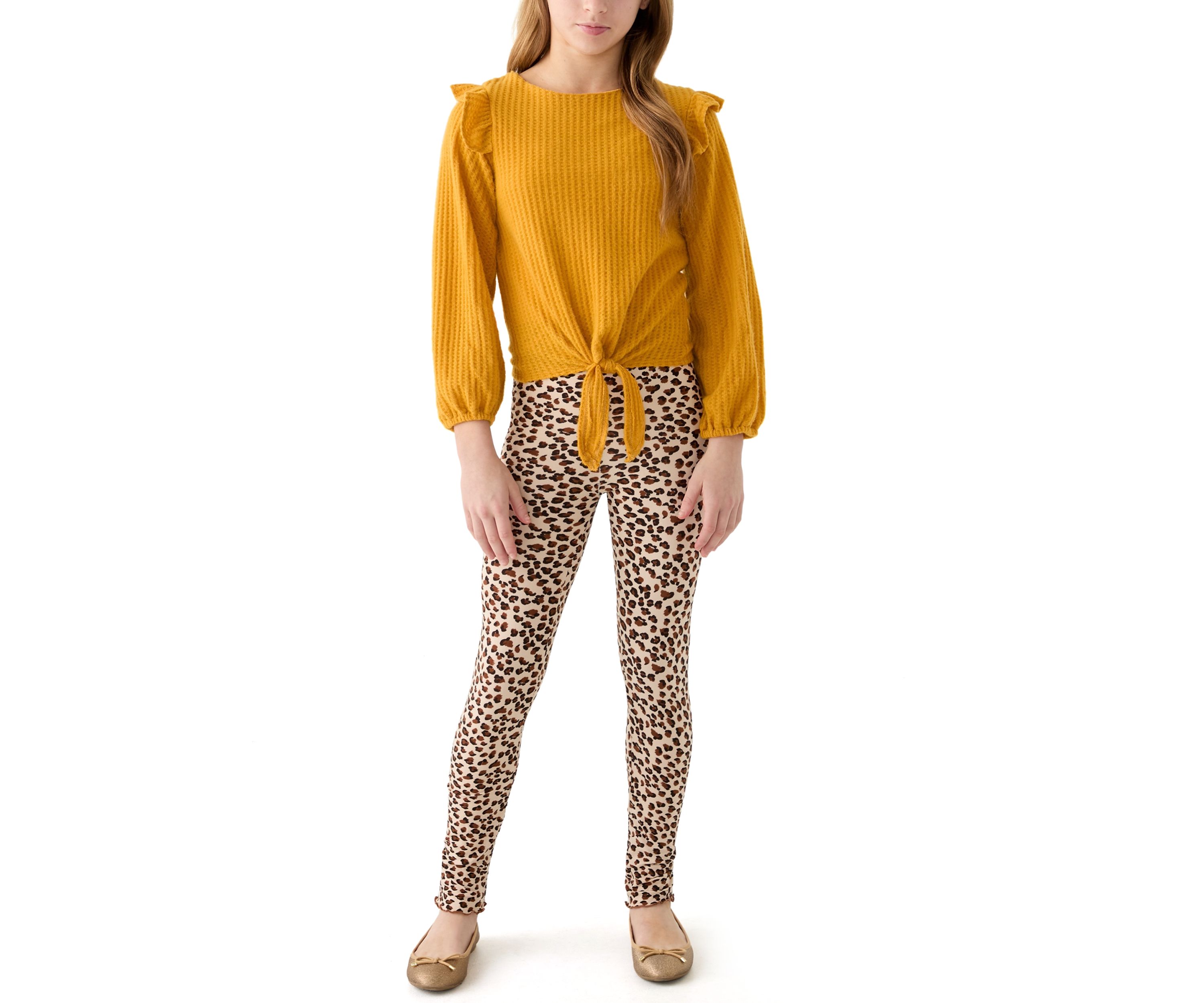 Girls 7-16 Thermal Long Sleeve Top and Printed Brushed Knit Leggings Set
