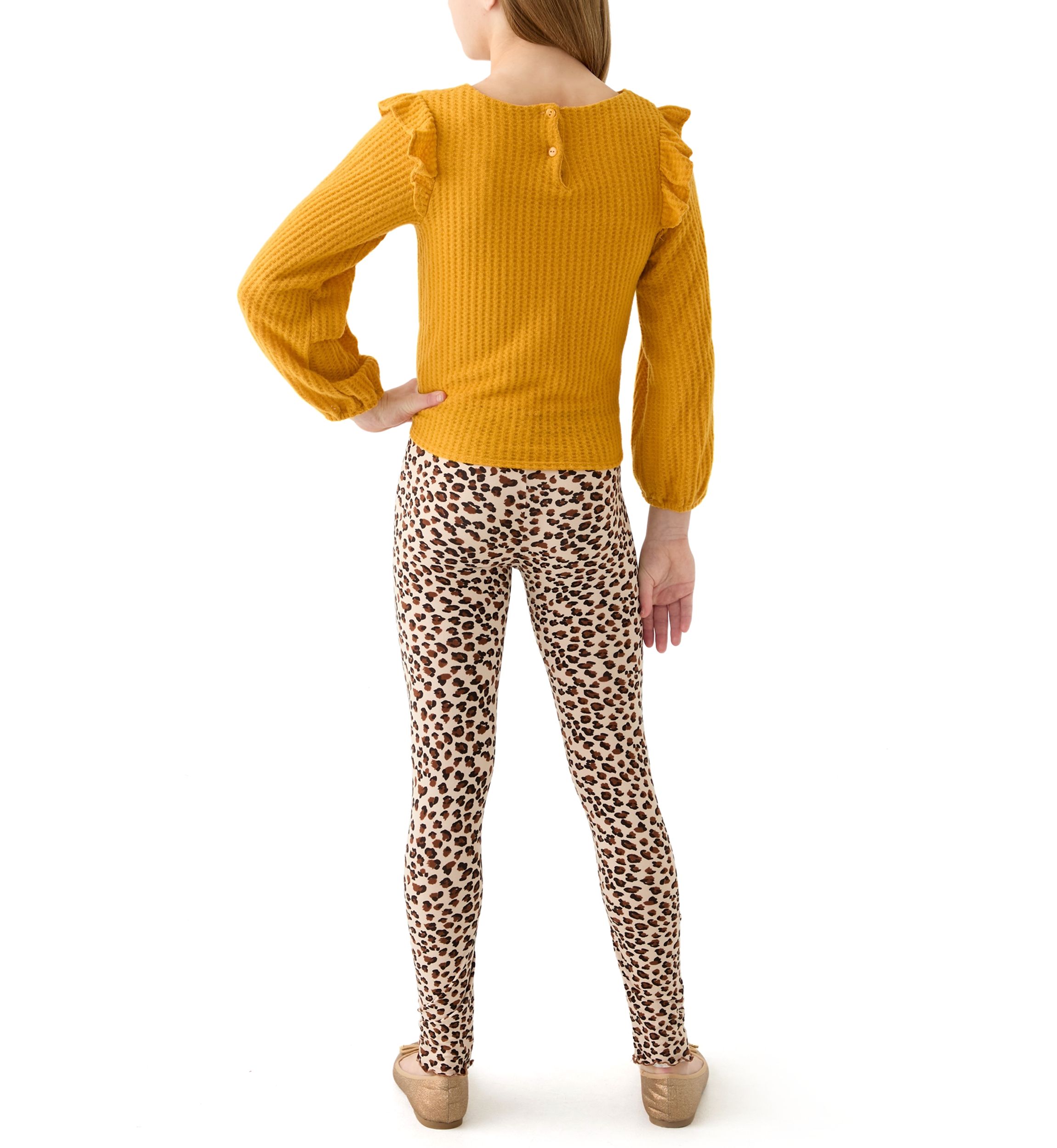 Girls 7-16 Thermal Long Sleeve Top and Printed Brushed Knit Leggings Set