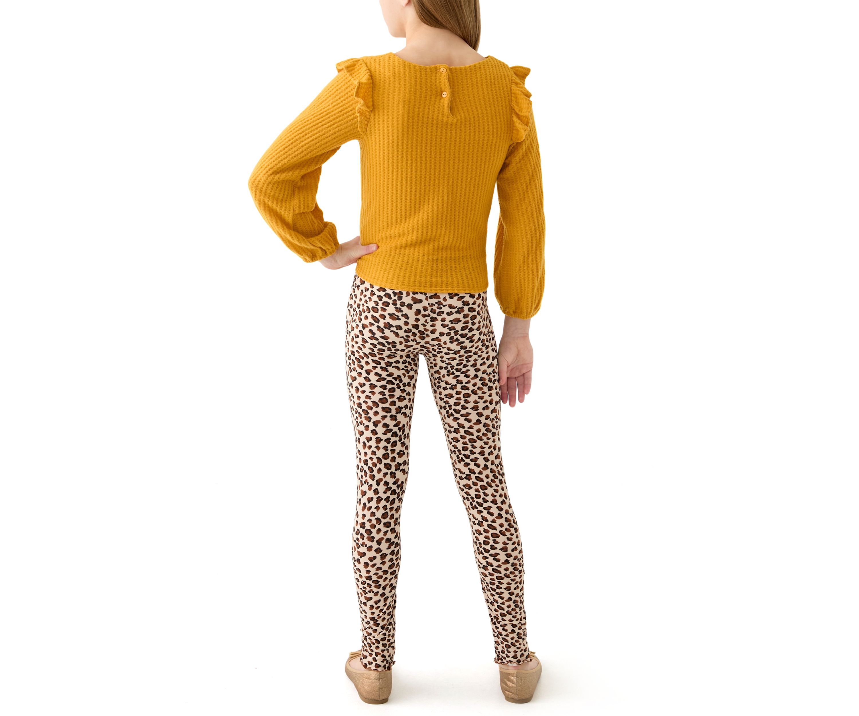 Girls 7-16 Thermal Long Sleeve Top and Printed Brushed Knit Leggings Set