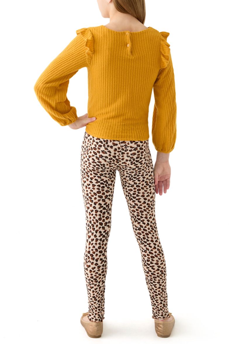 Girls 7-16 Thermal Long Sleeve Top and Printed Brushed Knit Leggings Set