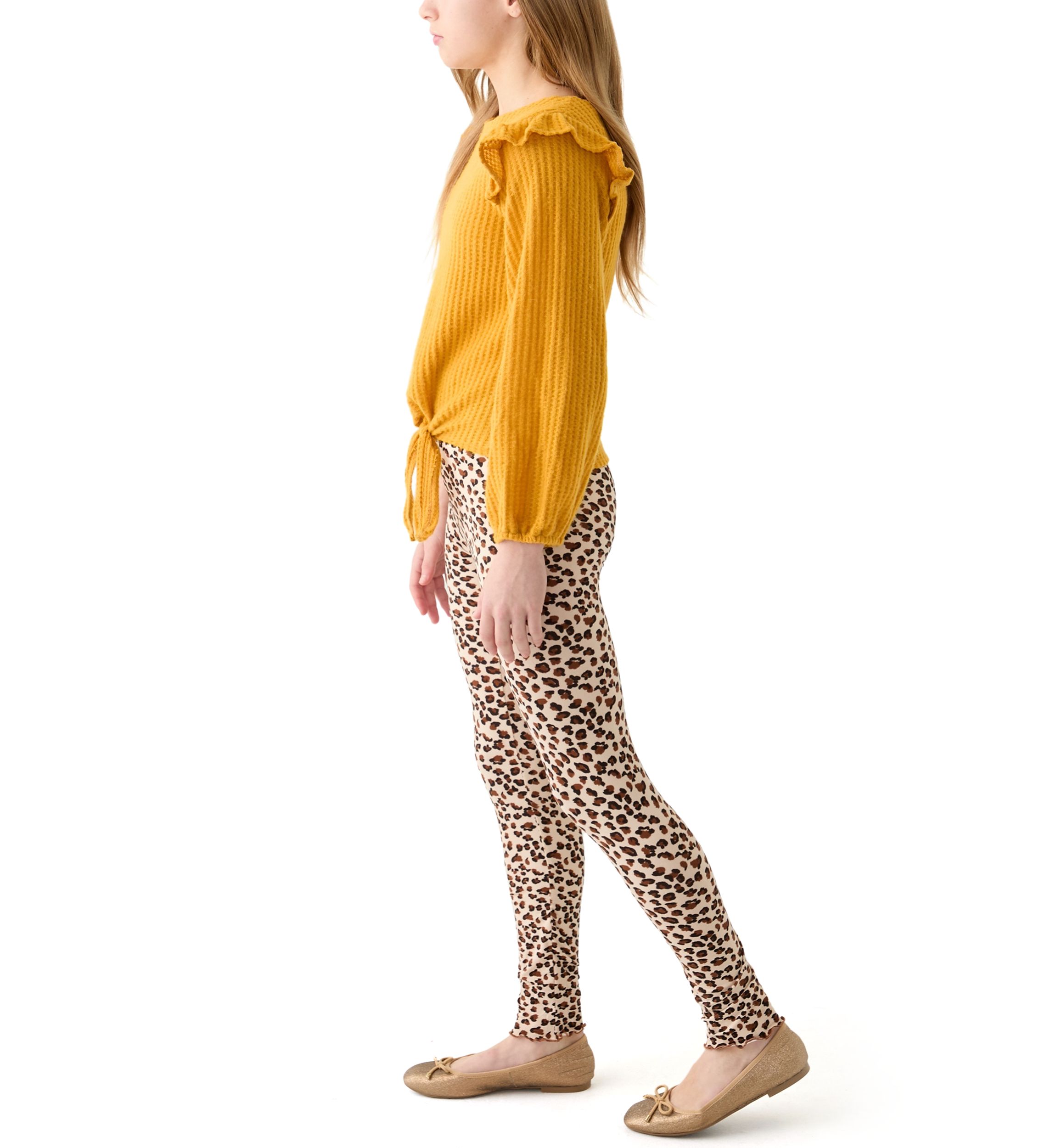 Girls 7-16 Thermal Long Sleeve Top and Printed Brushed Knit Leggings Set
