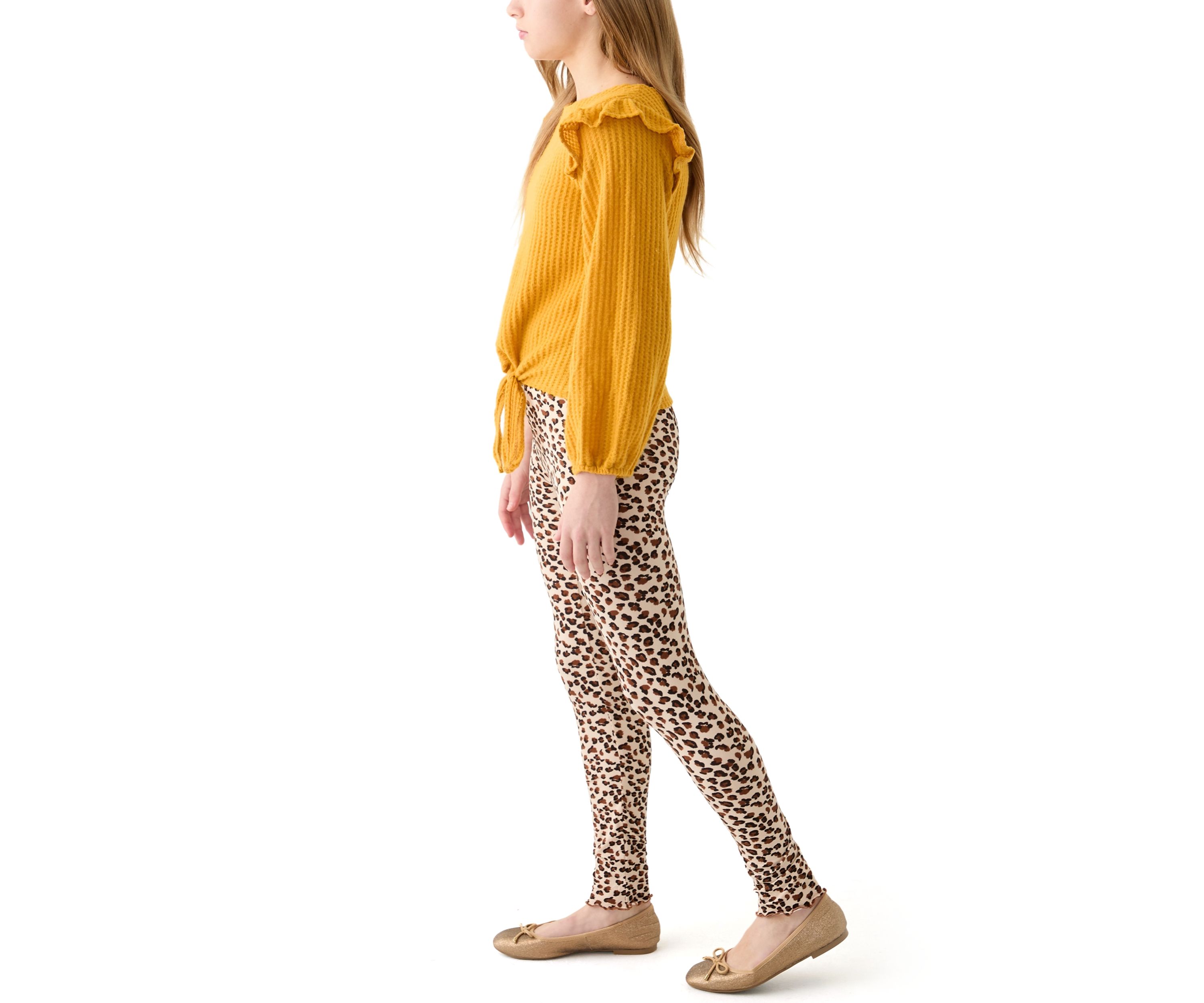 Girls 7-16 Thermal Long Sleeve Top and Printed Brushed Knit Leggings Set