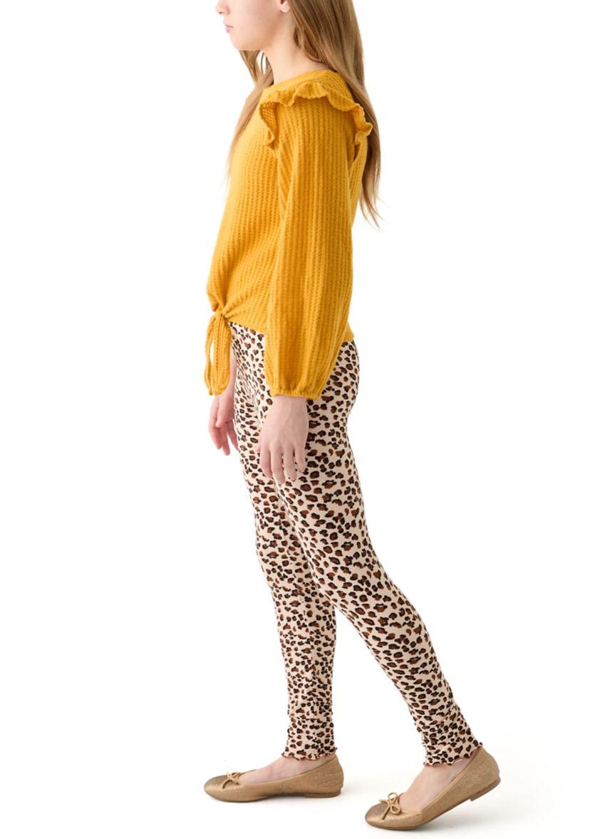 Girls 7-16 Thermal Long Sleeve Top and Printed Brushed Knit Leggings Set